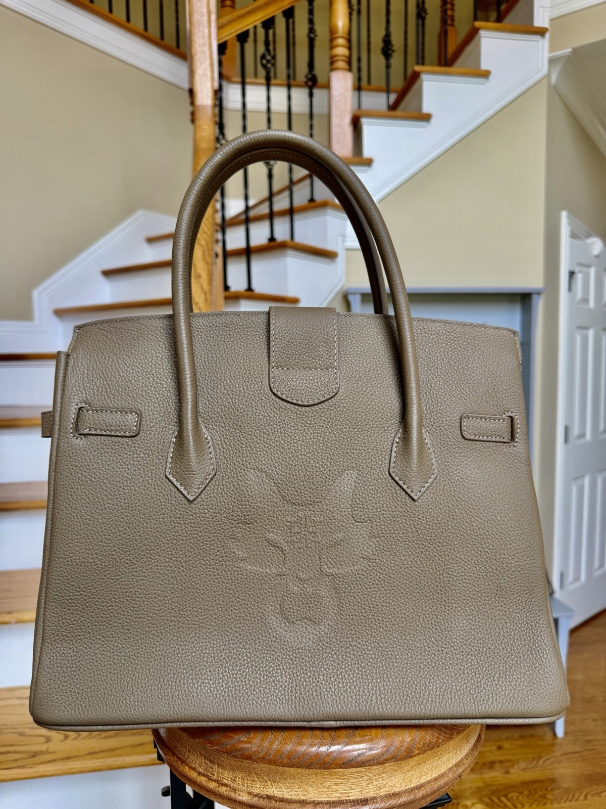 MME Mink The Onassis 35 Tote—Togo Mocha Leather. MFSRP $1,700