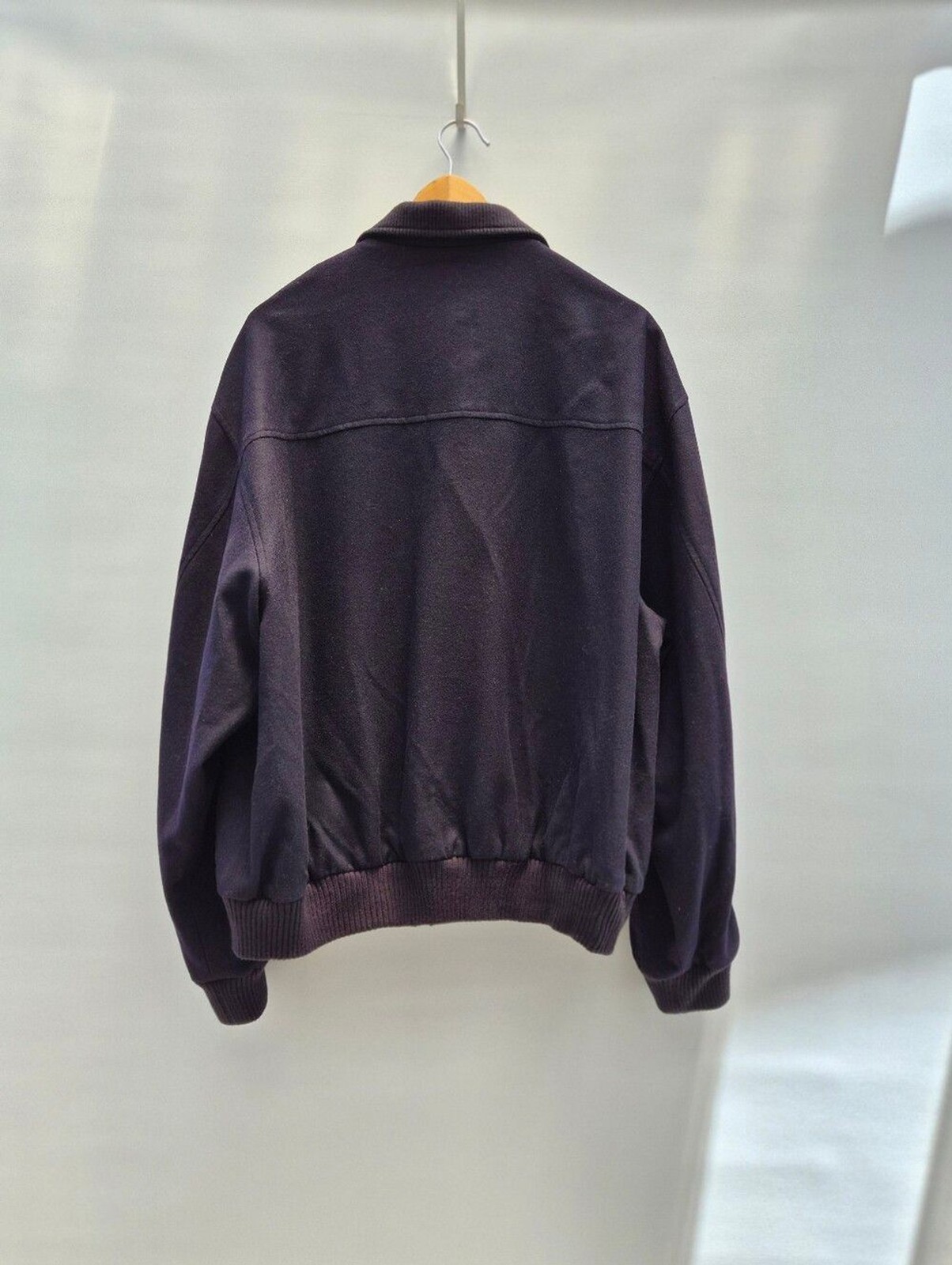 Vtg Nordstrom Wool Blend Zip Bomber Jacket Size L Dark Navy Blouson Minimalist