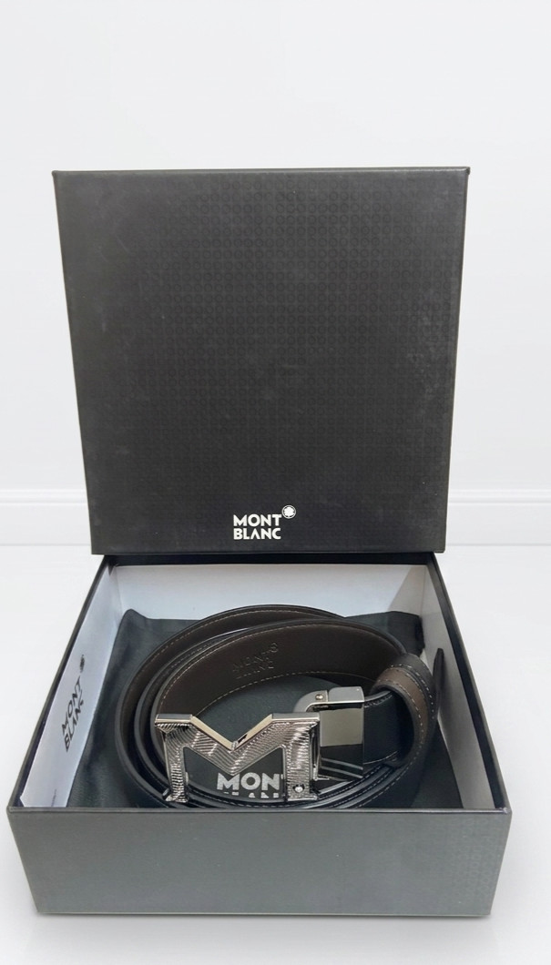 Beautiful Montblanc Silver M Buckle Black/Brown Reversible Men’s Leather Belt