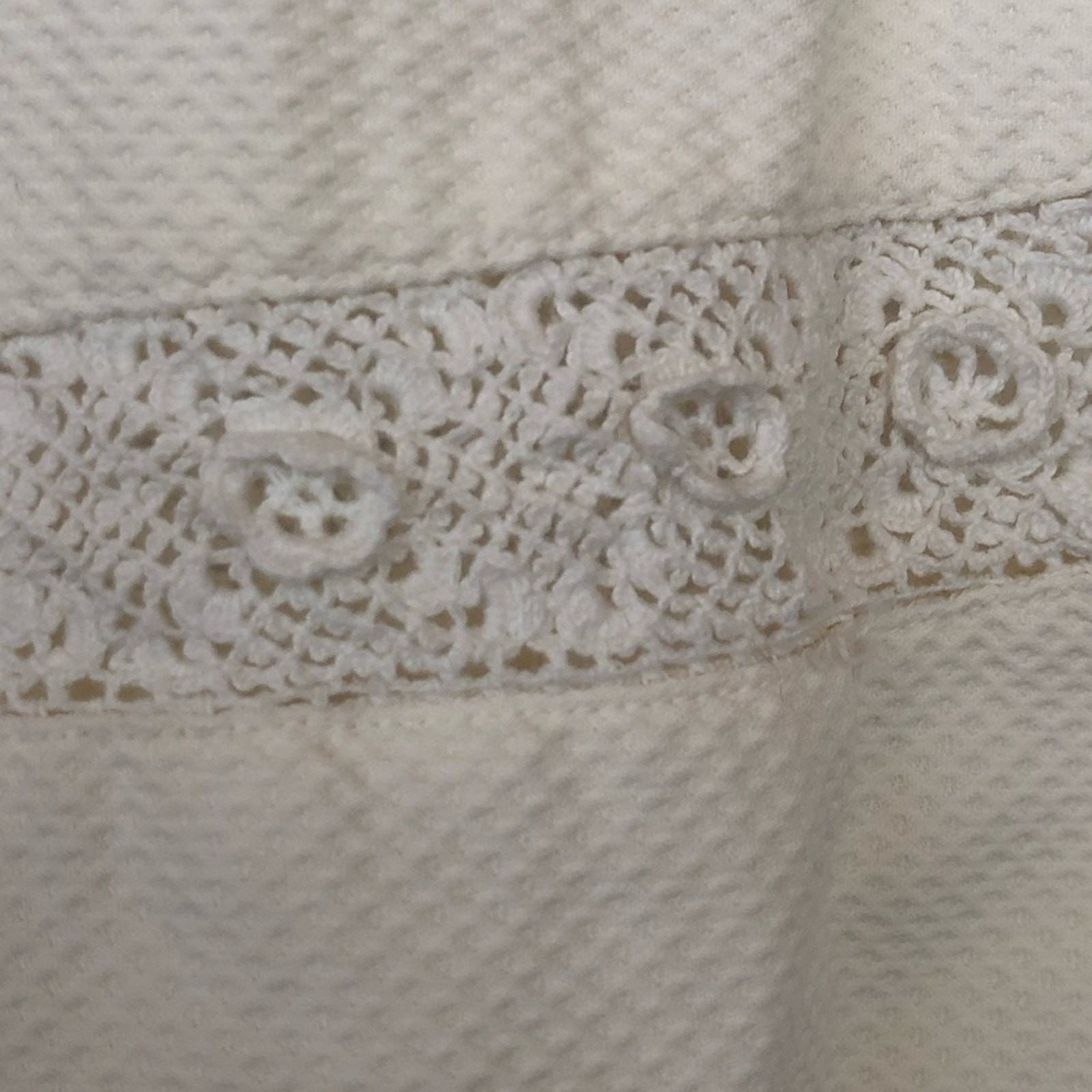Vintage 60s Cream Lace Crochet Minidress Tie Waist Fit and Flare Pleated V-Neck