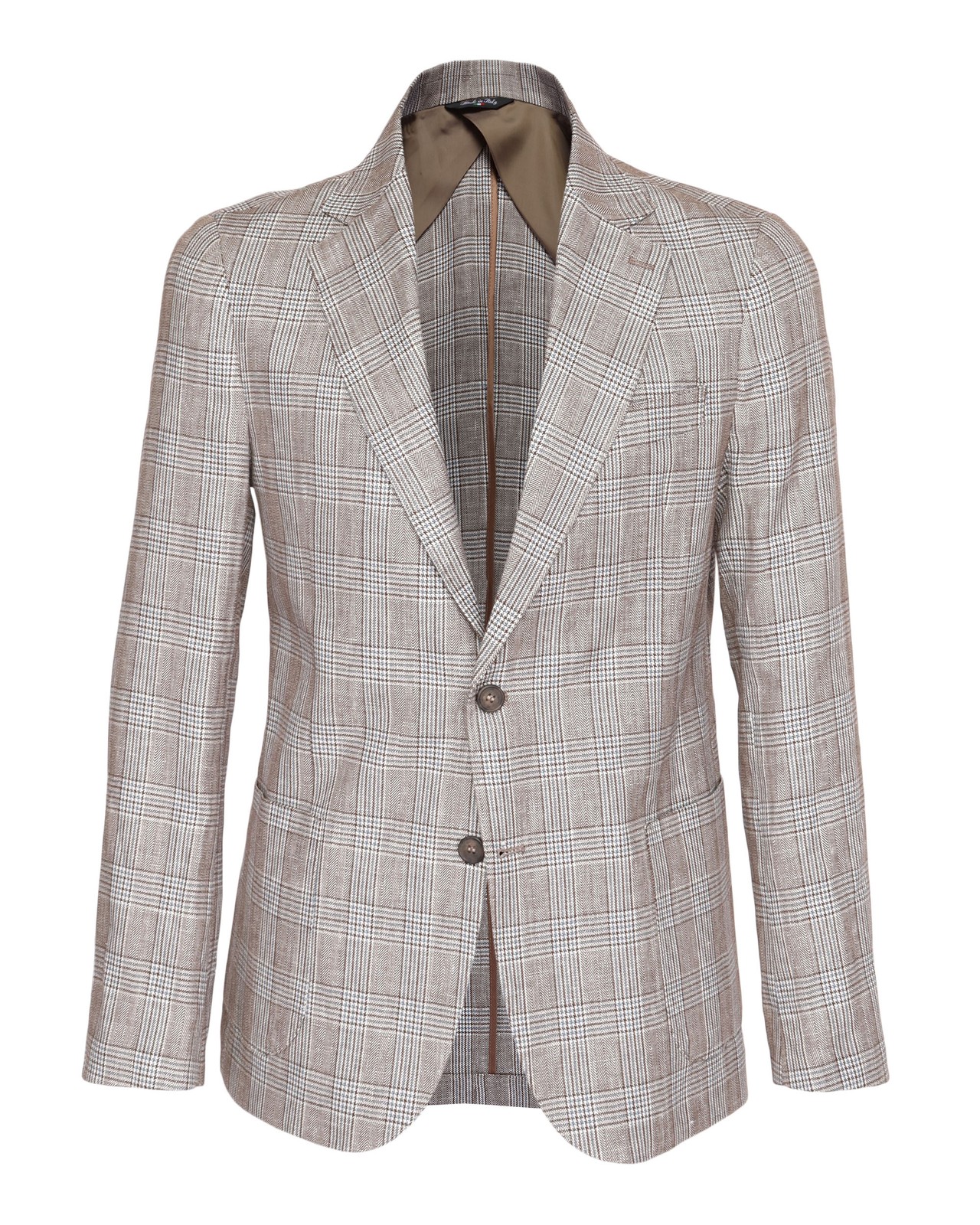 NWT EZZELINO SPORT COAT blazer jacket linen cotton brown blue luxury Italy 46