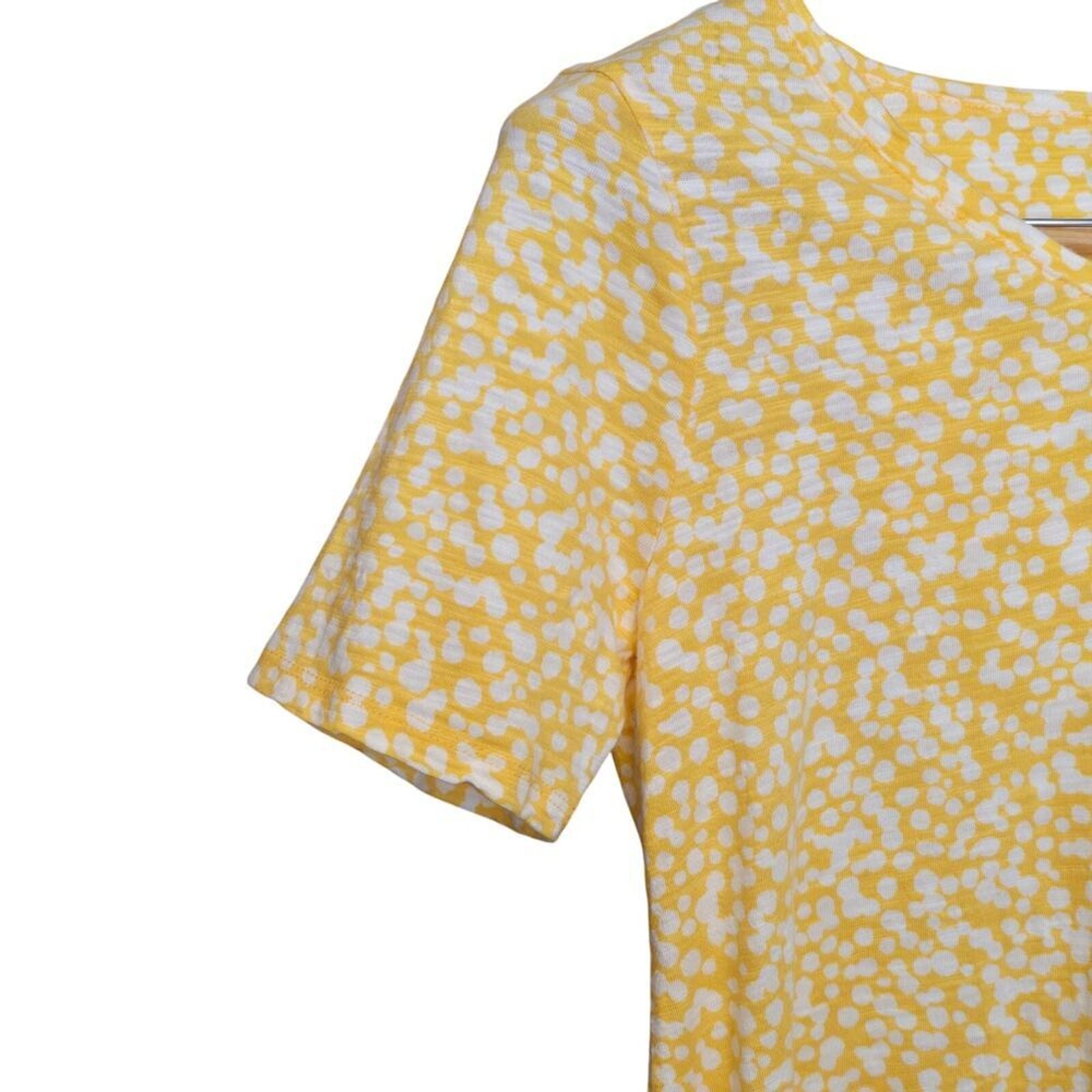 Chicos Top Womens Small Yellow White Abstract Short Sleeve Cotton Modal Blend