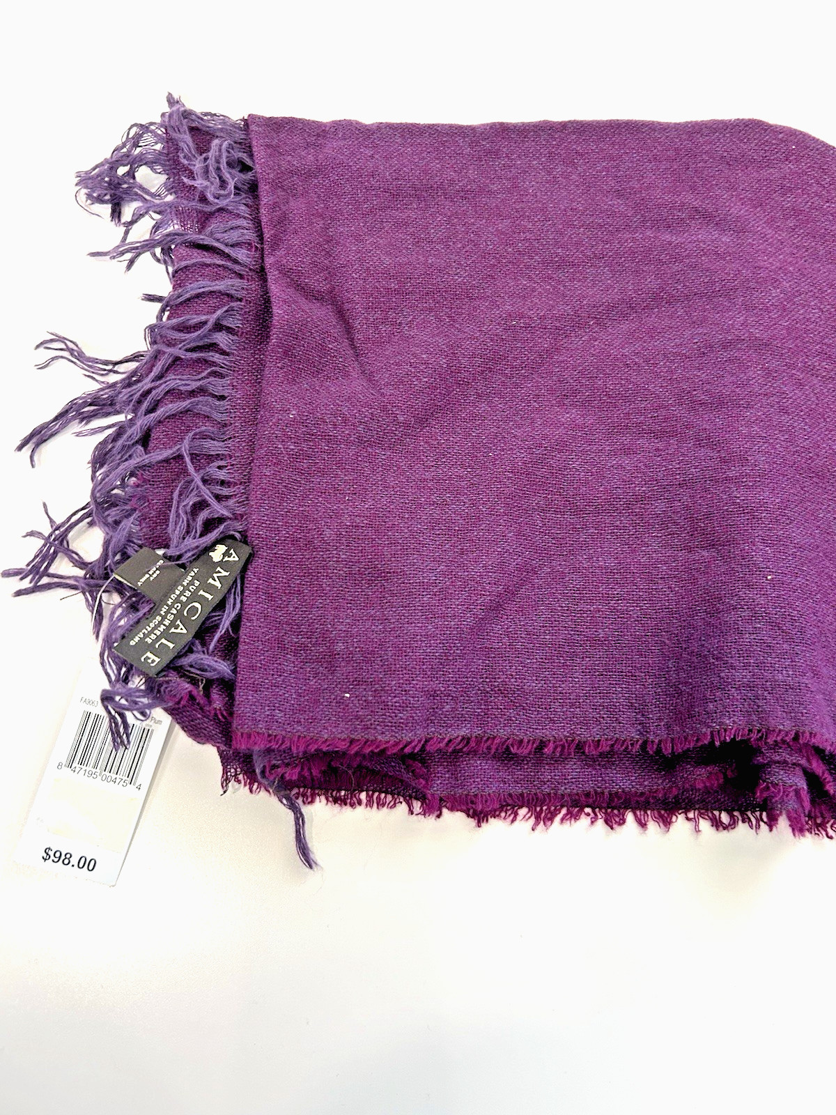 Amicale Men’s Light Weight Cashmere Scarf Plum w/ Fringe Accent