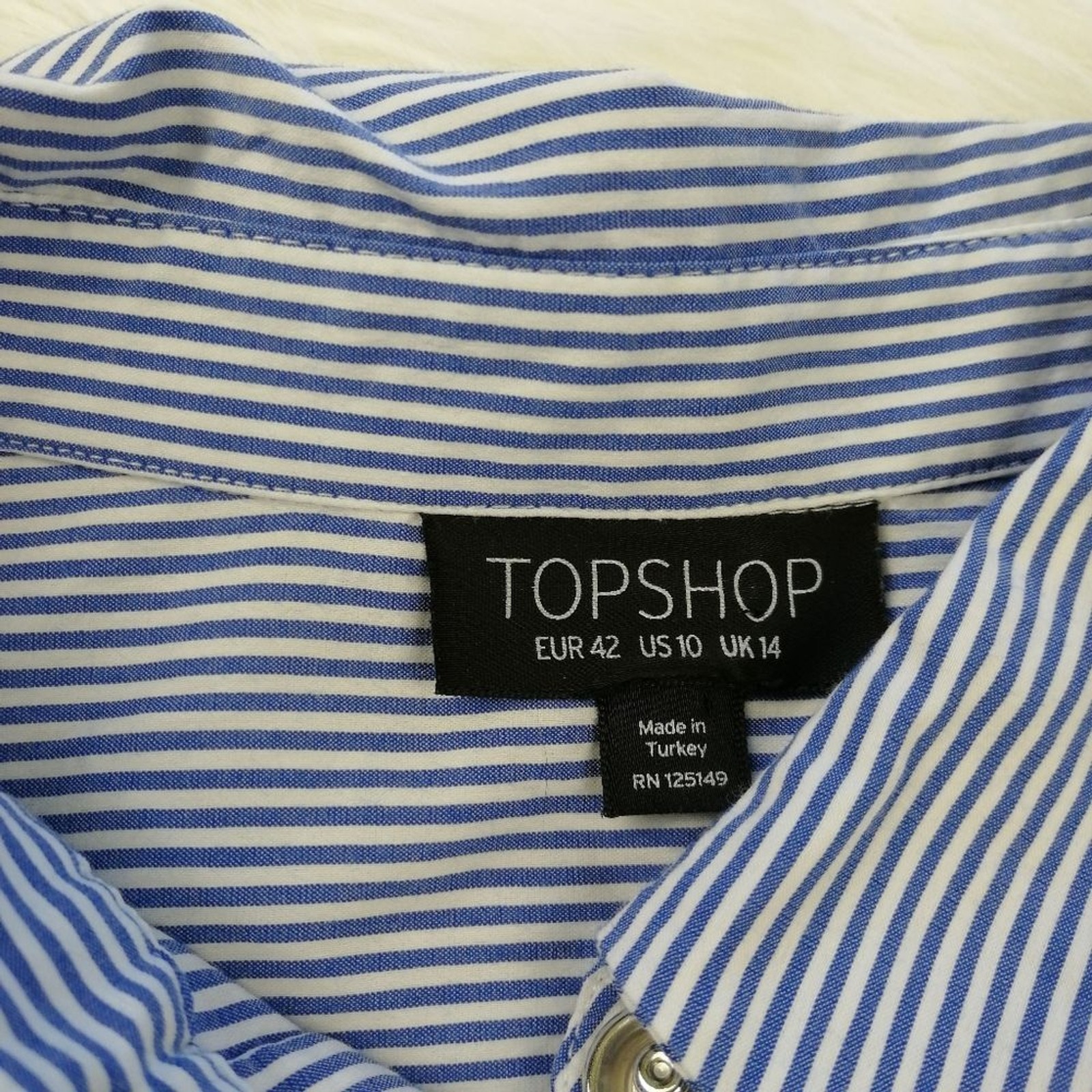TOPSHOP Striped Button Down Blouse Lace up Sides Size 10