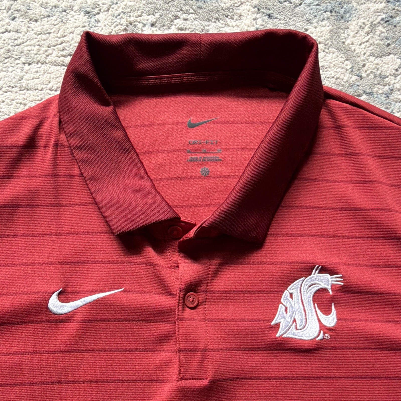Nike Dri-FIT Washington State Cougars Red Striped Polo Shirt Men’s XL