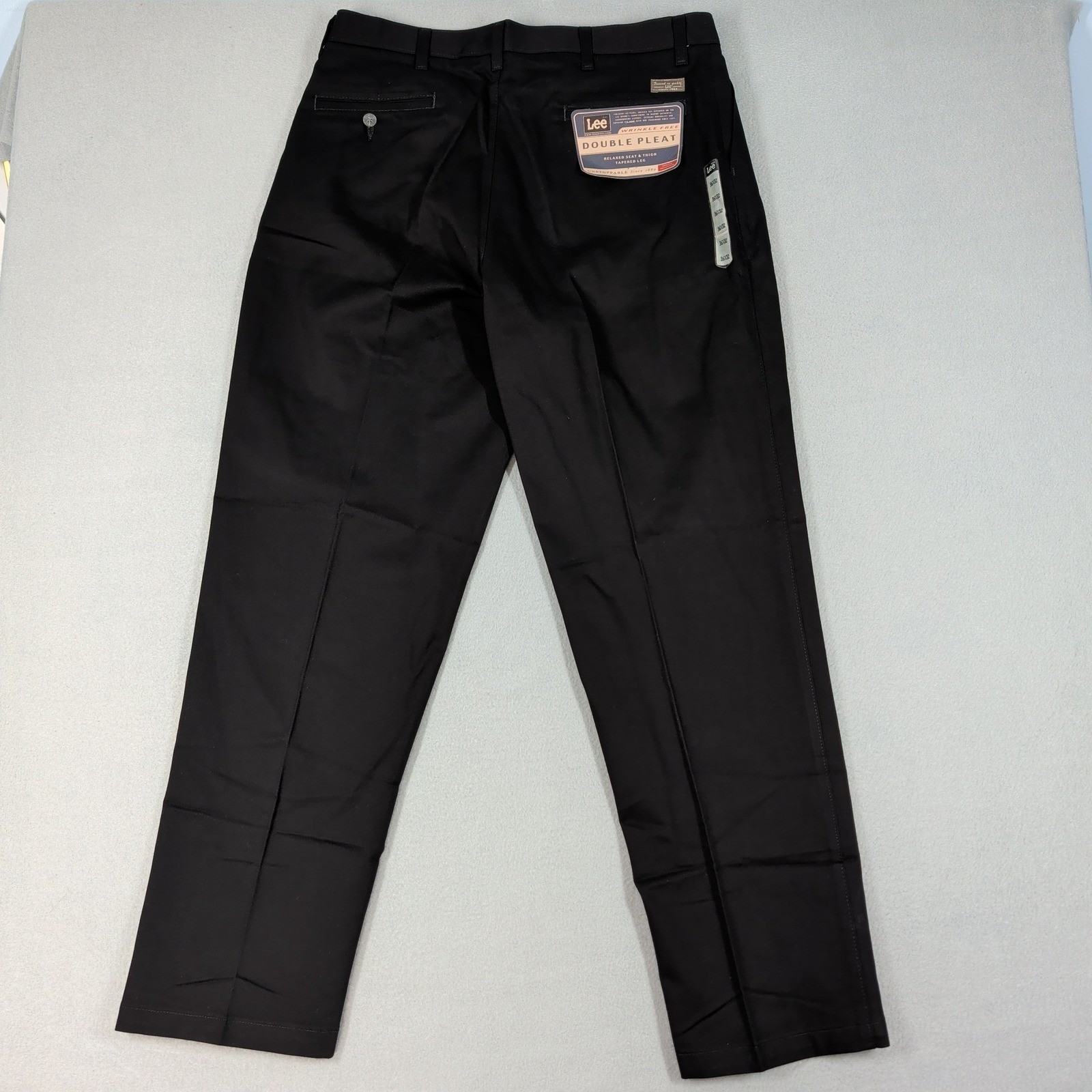 Lee Pants Mens 36×32 Black Double Pleat Relaxed Fit Tapered Leg