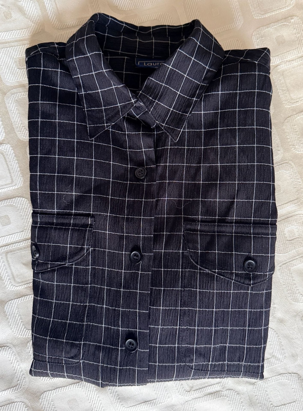 Laura Scott Black and White Windowpane Plaid Button Down Shirt