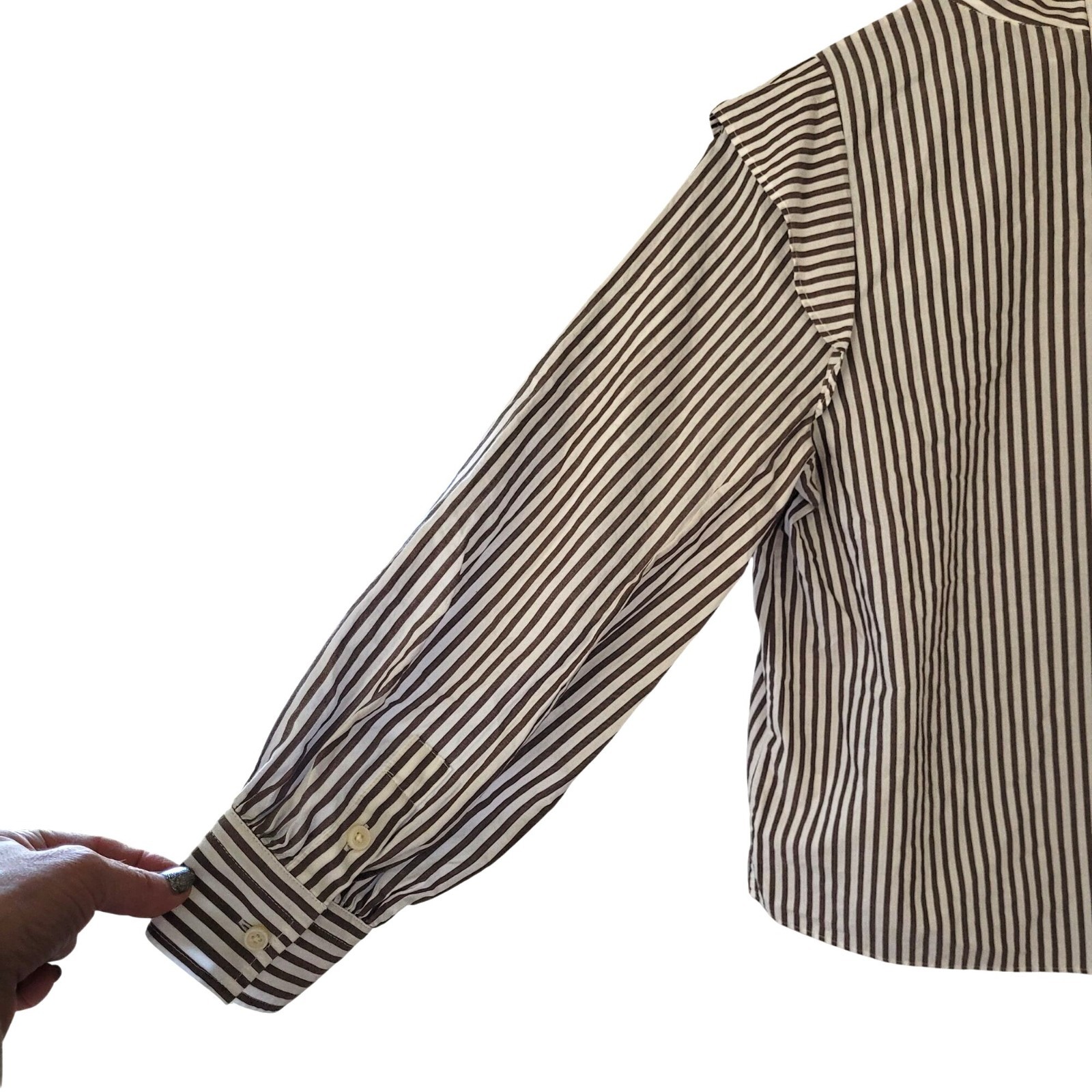 Everlane The Wing Shoulder Mockneck Top Womens Size 6 Pecan White Stripe NWT