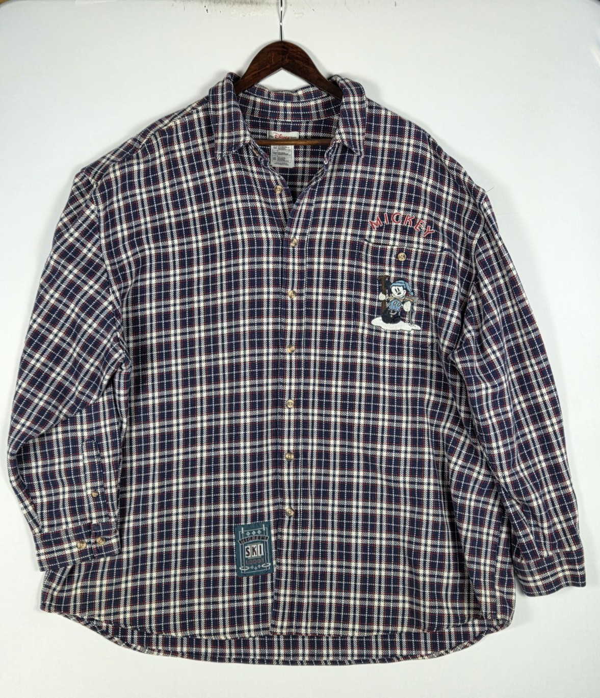 VTG 90s Disney Store Mickey’s Ski Lodge Plaid Flannel Shirt Mens 2XL XXL Heavy