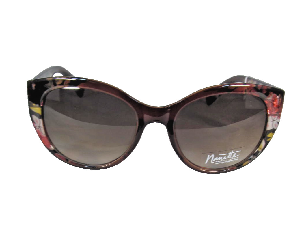 Nanette Lepore Brown Cat Eye Sunglasses Vibrant Translucent Floral NN262-BRNF