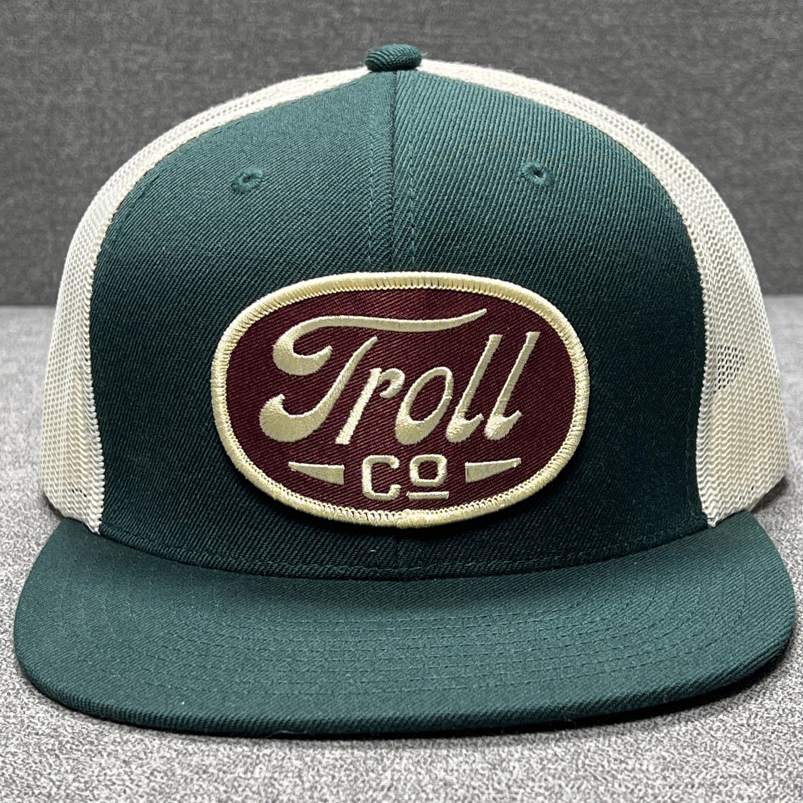 Troll Co Hat Cap Snap Back Mens One Size Green Mesh Trucker Patch Logo