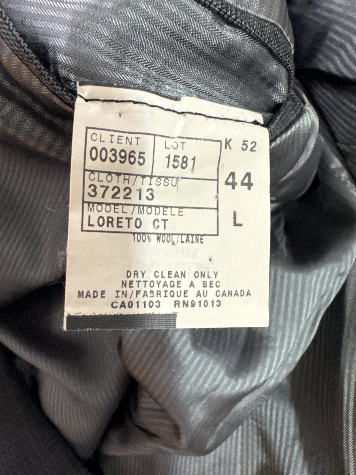 Jack Victor Suit Gray Plaid 44L Pants 38 x 30 Super 110s Wool Pinstripe 2 Piece