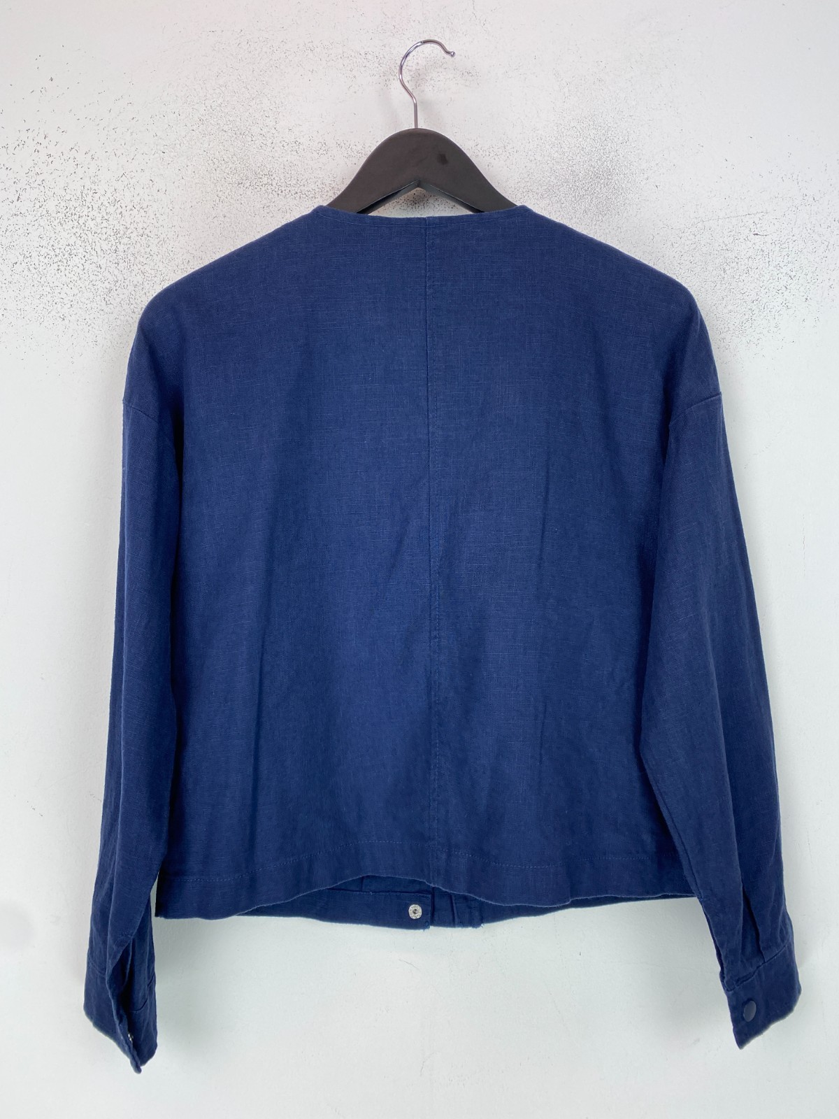 Tu Blue Plain Jacket Collarless Utility Zip Snap Button Pockets UK 8 NEW