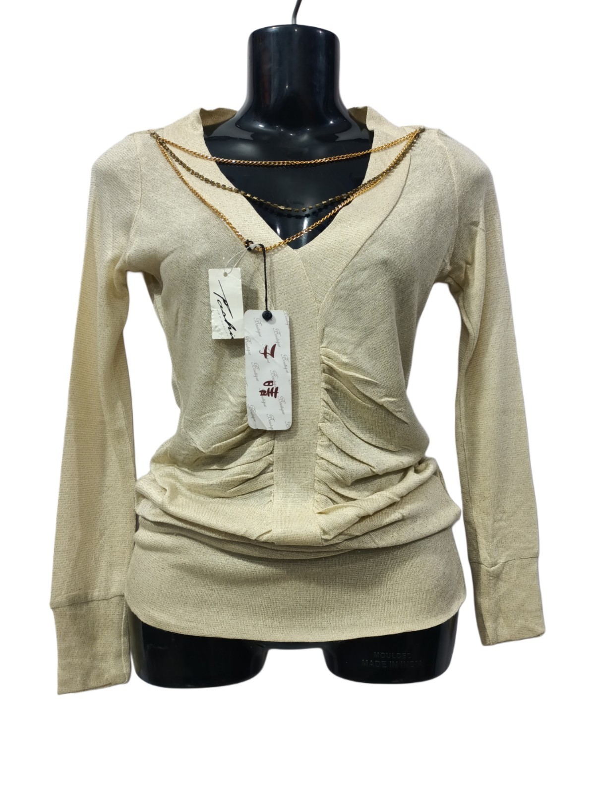 Beige Gold | M/L | Stretch Knit | Length Adjustable Length Ruched Dress