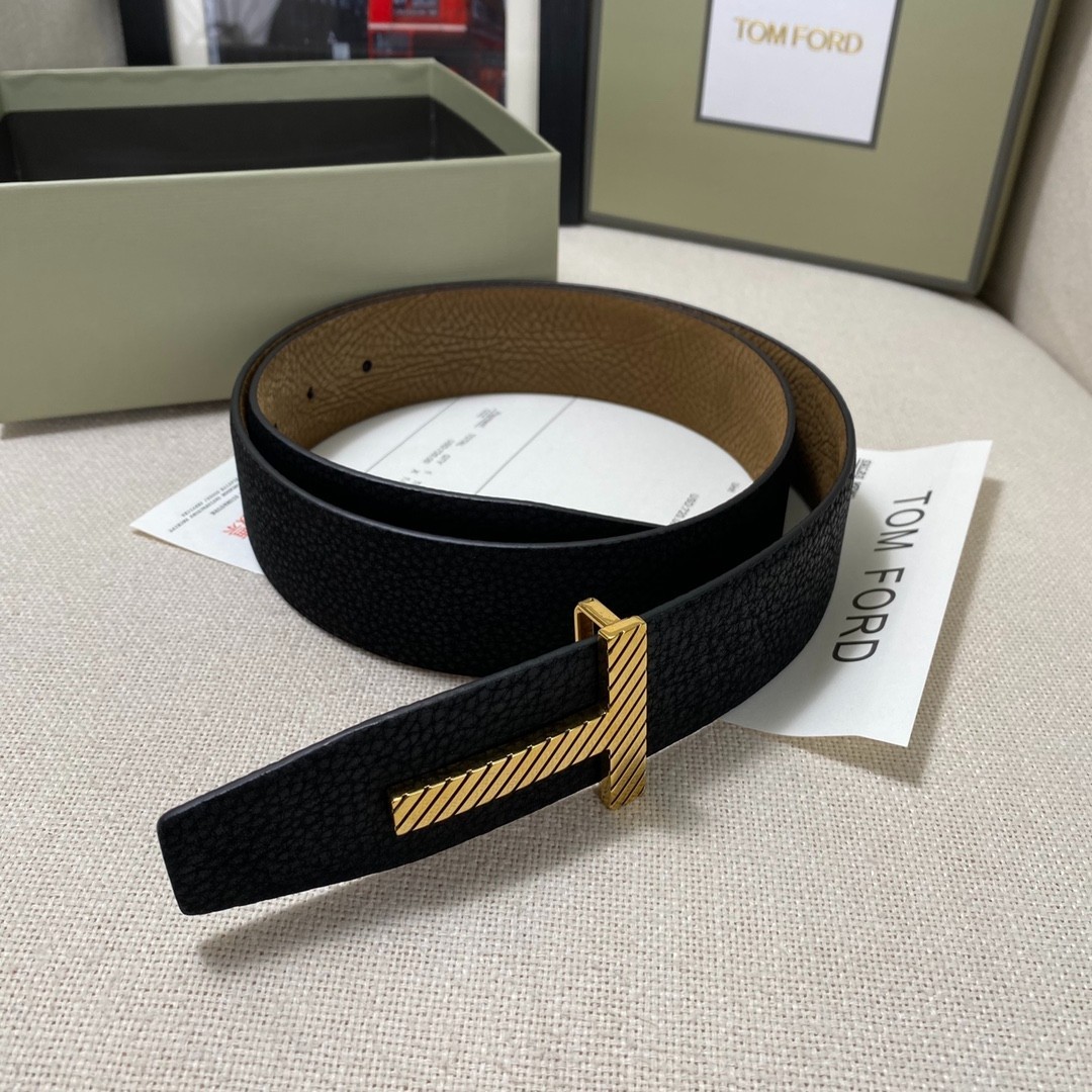 Authentic Tom Ford Reversible Leather T-Buckle Belt Luxury Designer Fashion