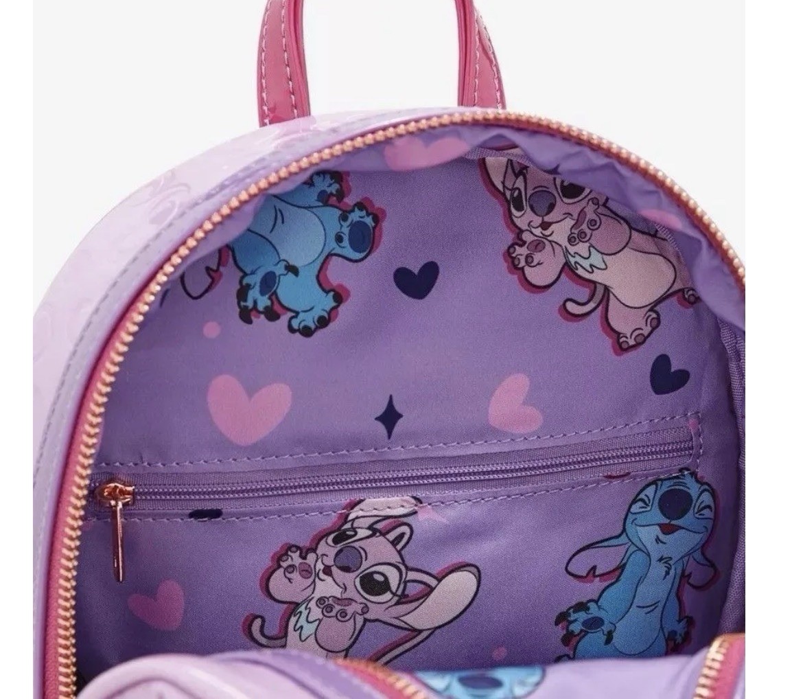 Loungefly Disney Lilo & Stitch Stitch & Angel Purple Pink Backpack & Zip Wallet