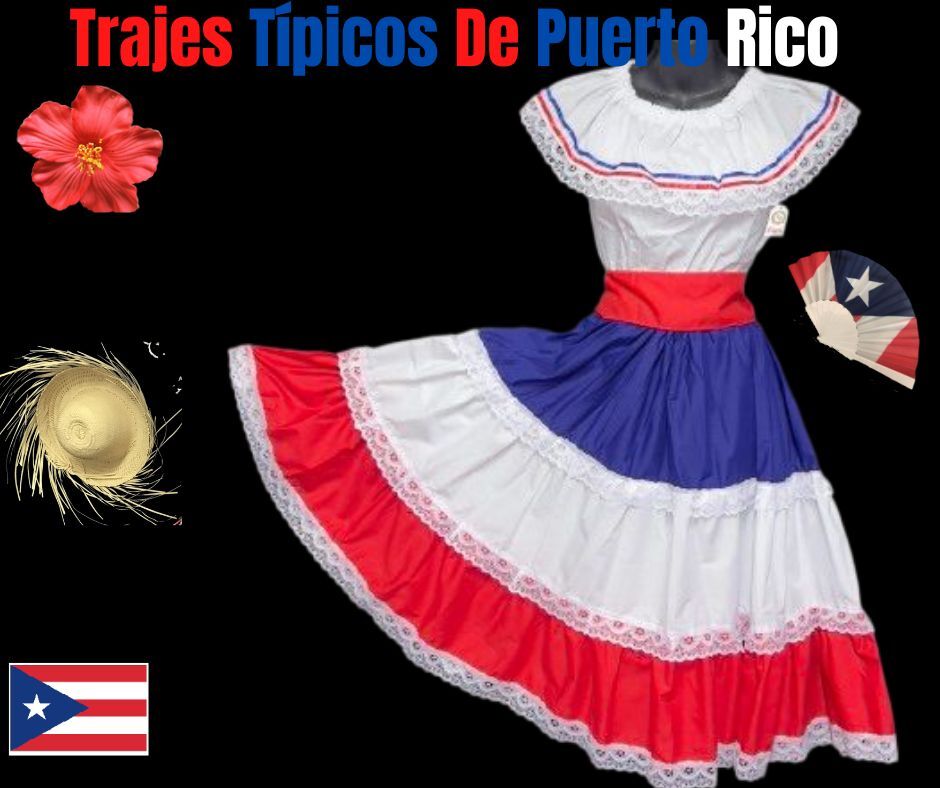 Dominican Republic, Puerto Rico Traditional Dress Traje del Caribe (3 Piezas)
