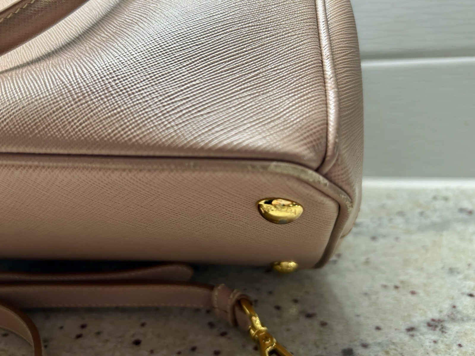 PRADA Pink Galleria Saffiano Leather Top Handle Bag w/ Adjustable Strap, Gold