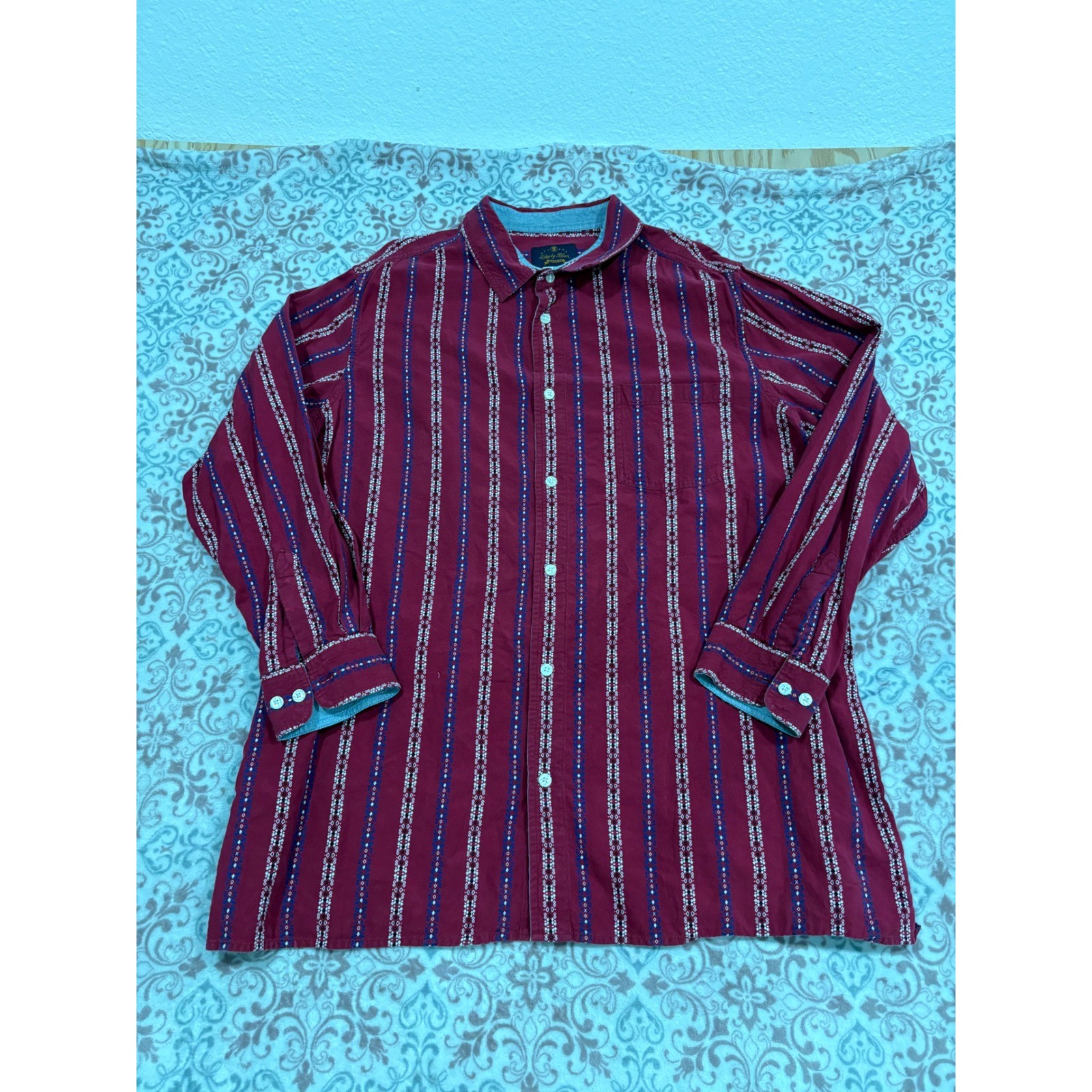 Liberty Blues Goldstar Mens 2XL Big Burgundy Striped Cotton Button Down Shirt