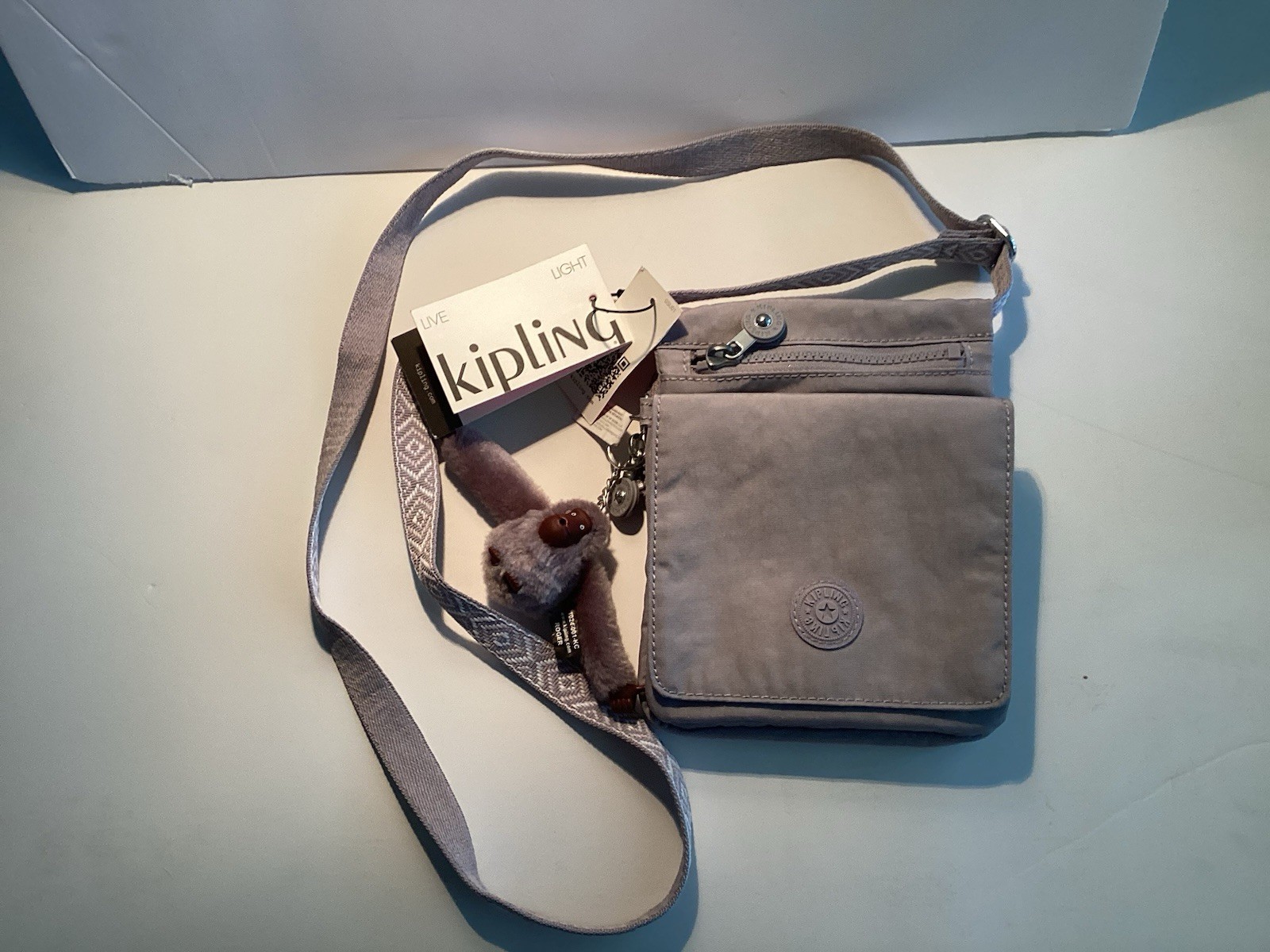 Kipling Gray Machida Crossbody Bag Signature Keychain Travel City Vacation