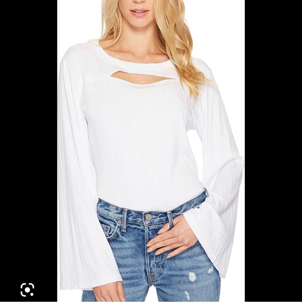 LNA White Cutout long bell sleeve top