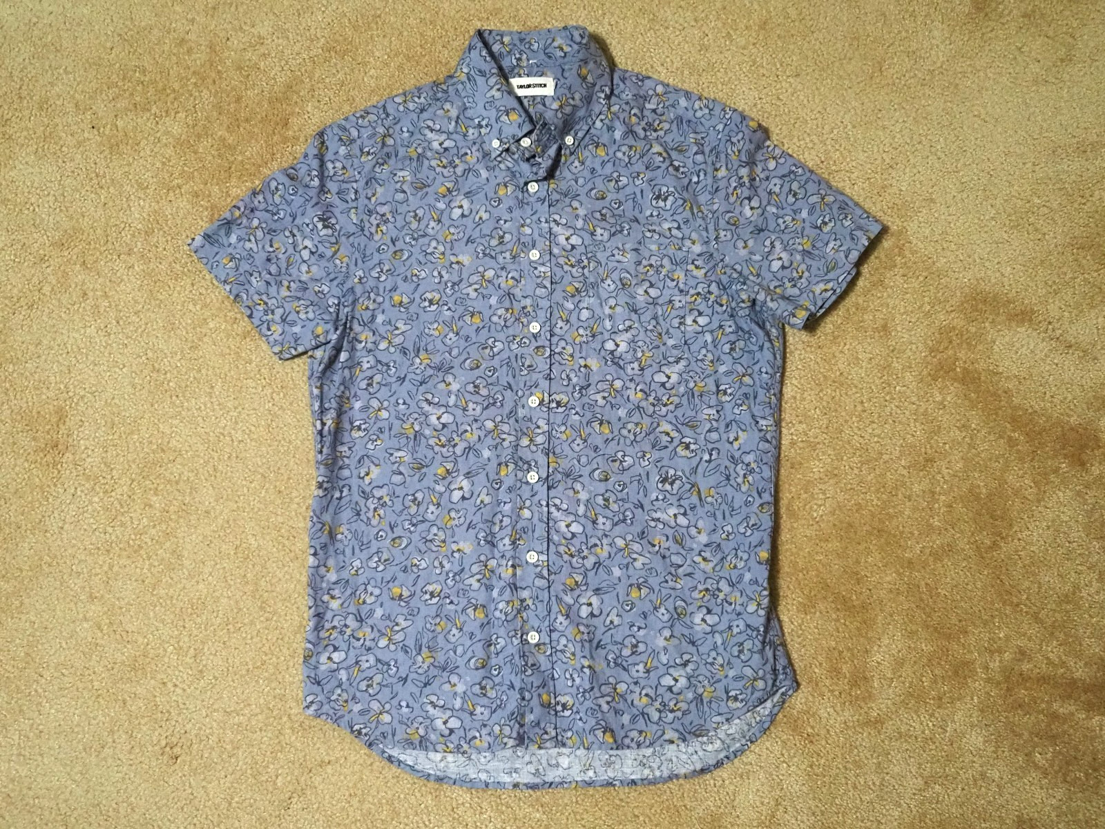 Taylor Stitch Short Sleeve Jack Shirt Light Blue Floral Mens Size 38 Small