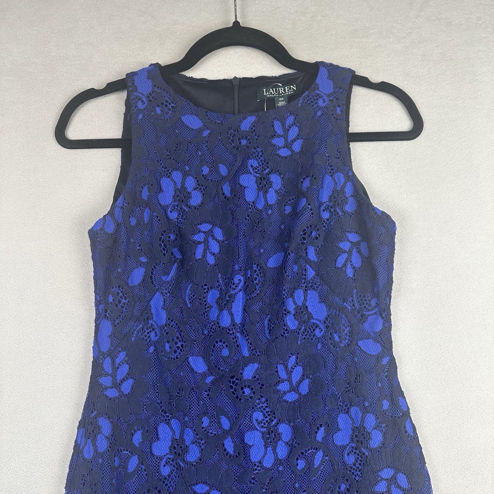 NWOT Ralph Lauren Lace Overlay Cocktail Dress Women’s Sz 0P Blue Black Wedding