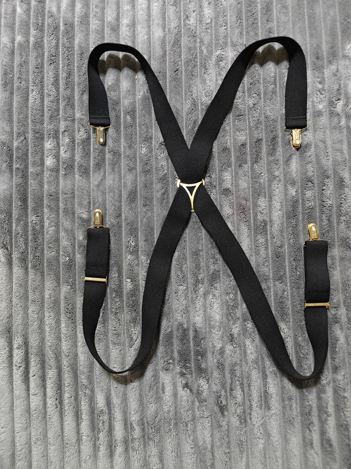 Vintage CAS Suspenders West Germany Black Y-Back Gold-Tone Clips Braces