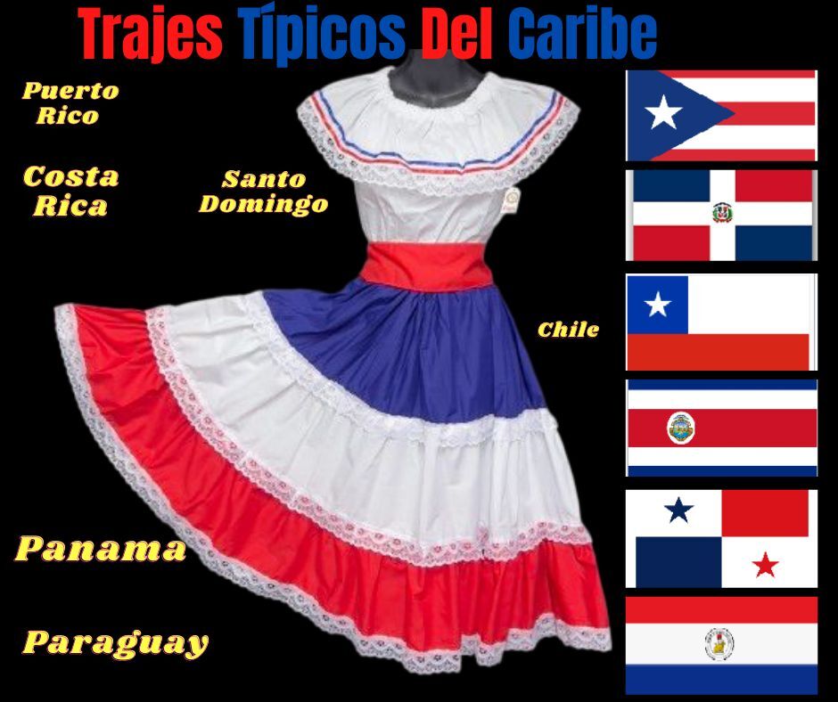 Dominican Republic, Puerto Rico Traditional Dress Traje del Caribe (3 Piezas)