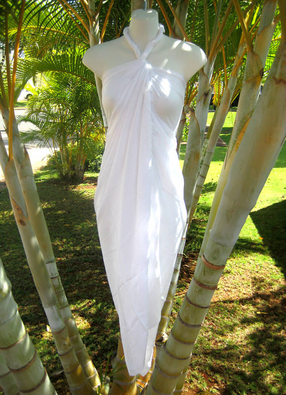Hawaiian Pareo Sarong Solid White Hawaiian Luau Beach Pool Cruise Wrap Dress