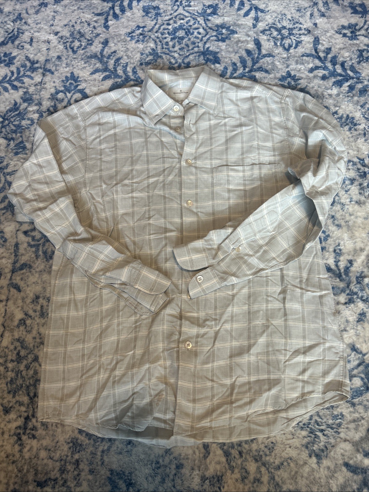 Ermenegildo Zegna 63% Linen Cotton Button Shirt M White Yellow Tan L/S Italy