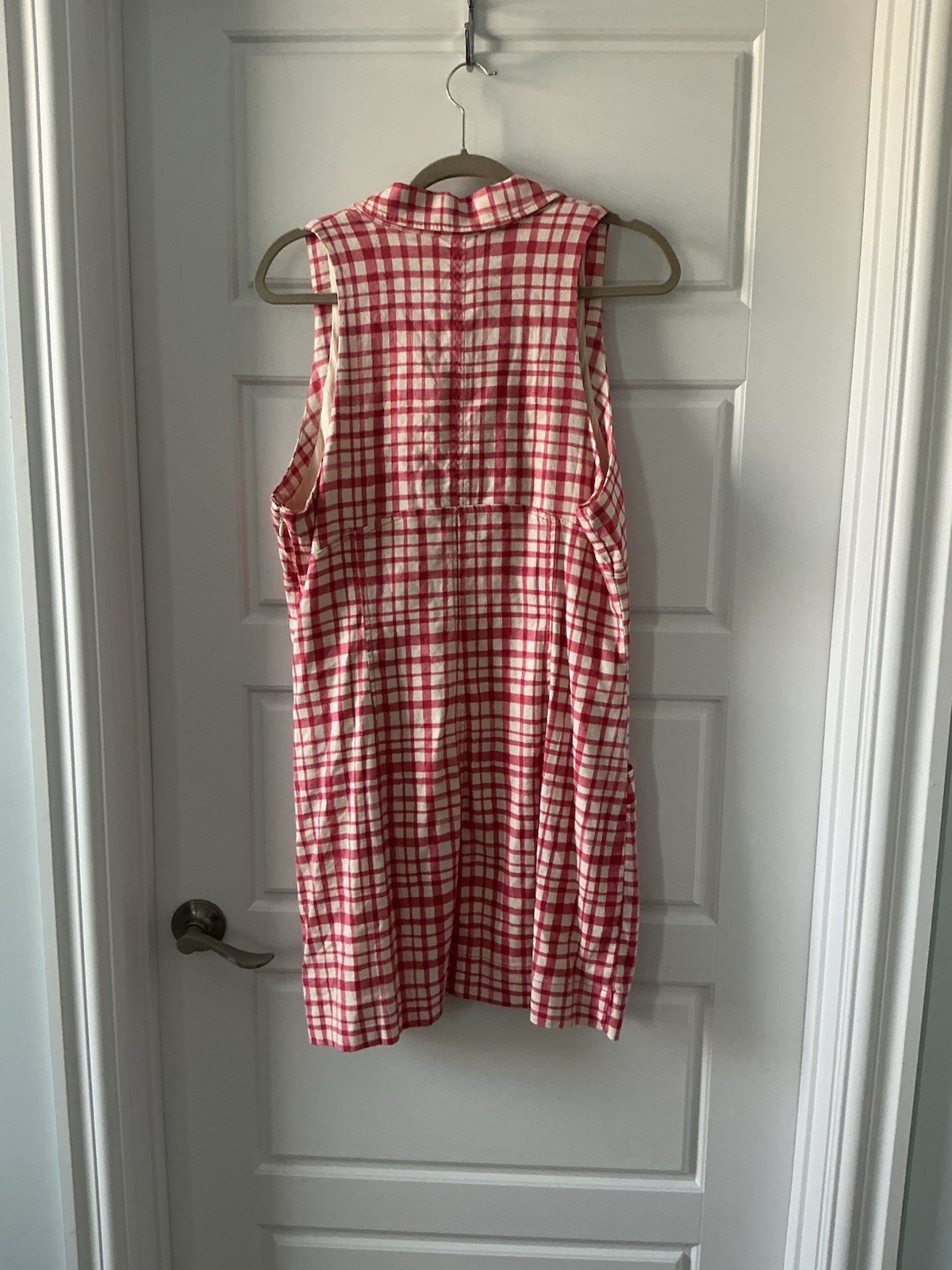 Maeve Pink/White Gingham Collared Shirt Dress Button Front Pockets Lined XL