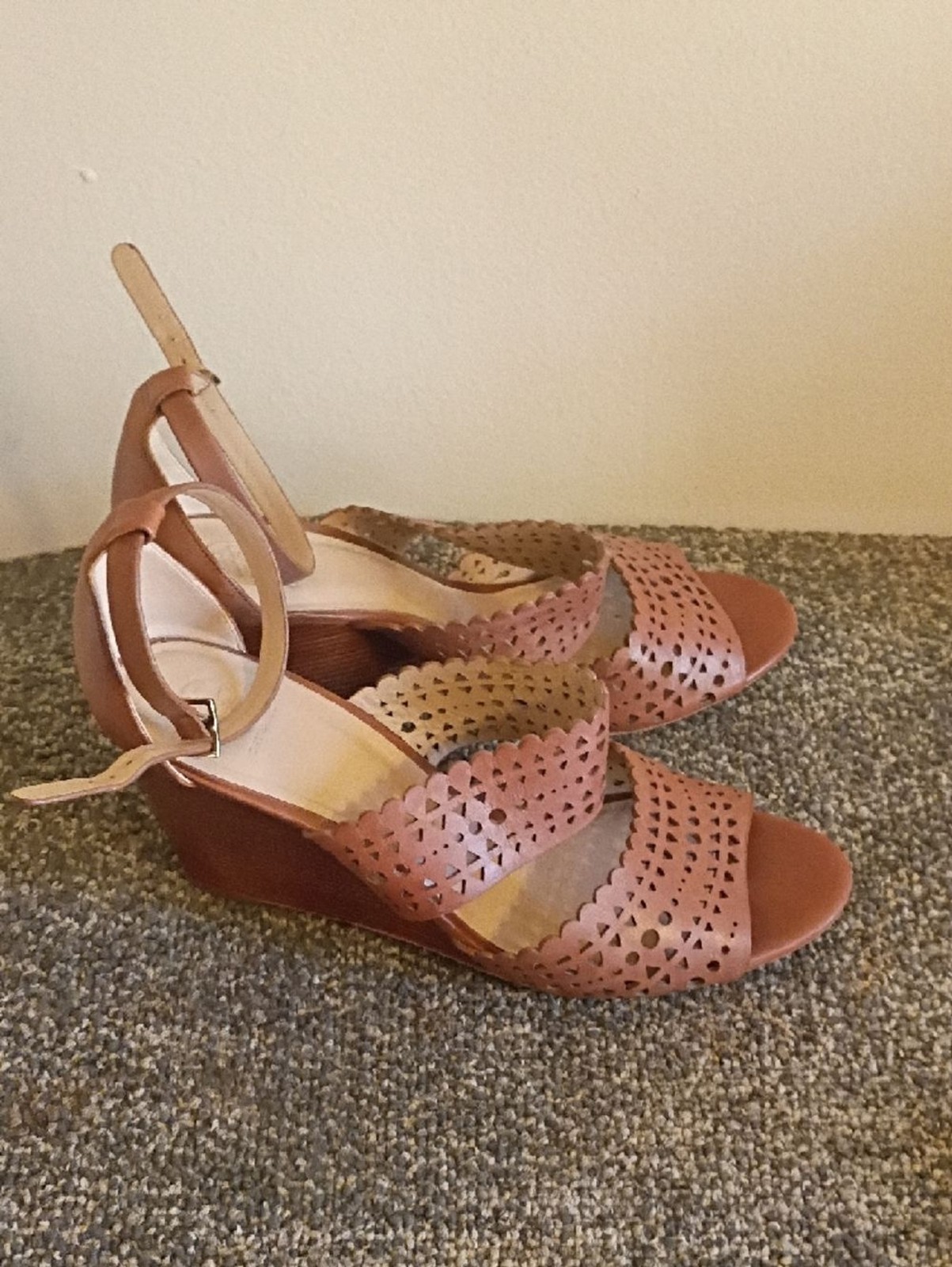 Tory Burch Brown Laser-Cut Ankle-Strap Heels
