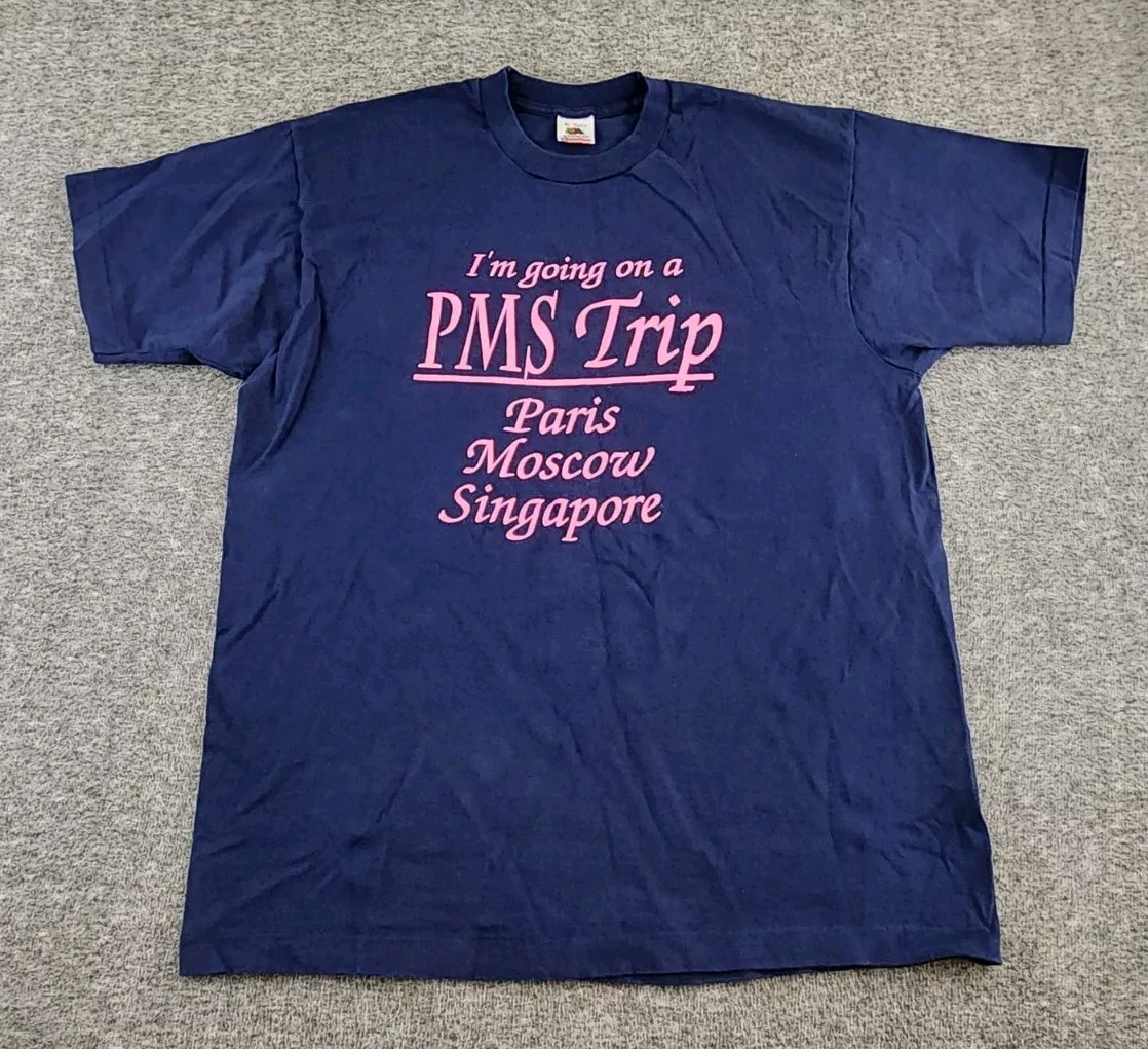 VINTAGE PMS Shirt Mens Large Paris Moscow Singapore Joke Single Stitch Adult A49