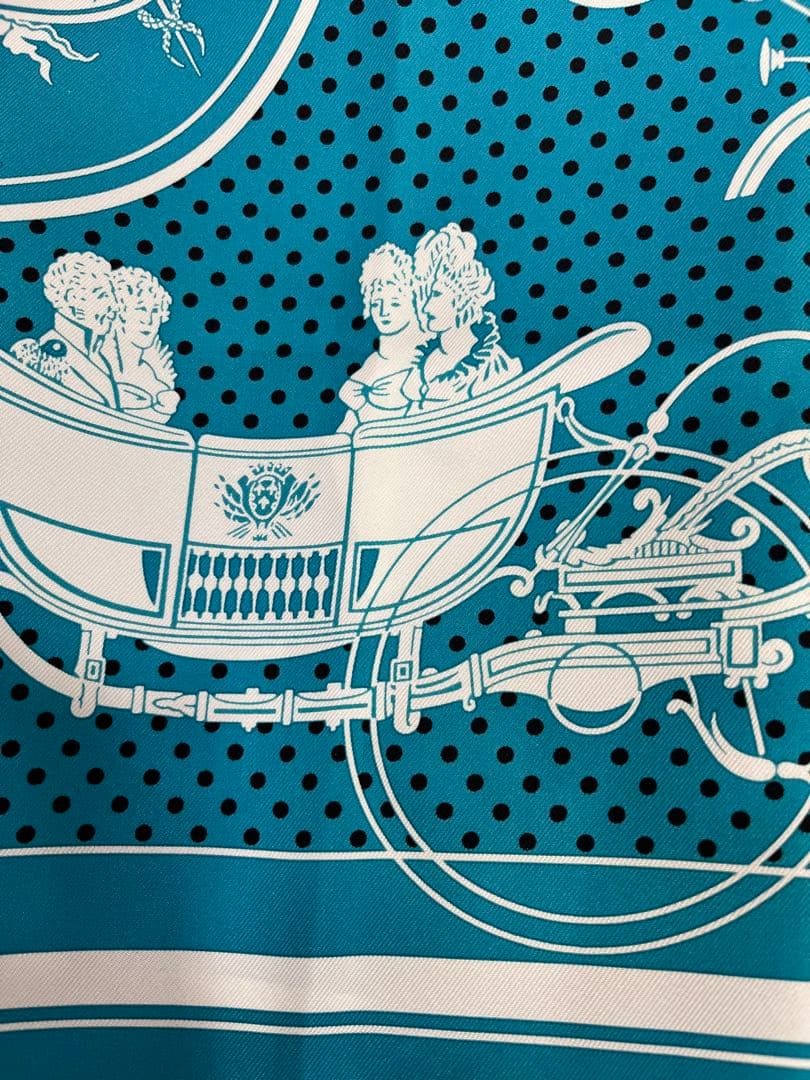 Hermes Silk Scarf Carriage Pattern Blue 55×55 cm Authentic Designer