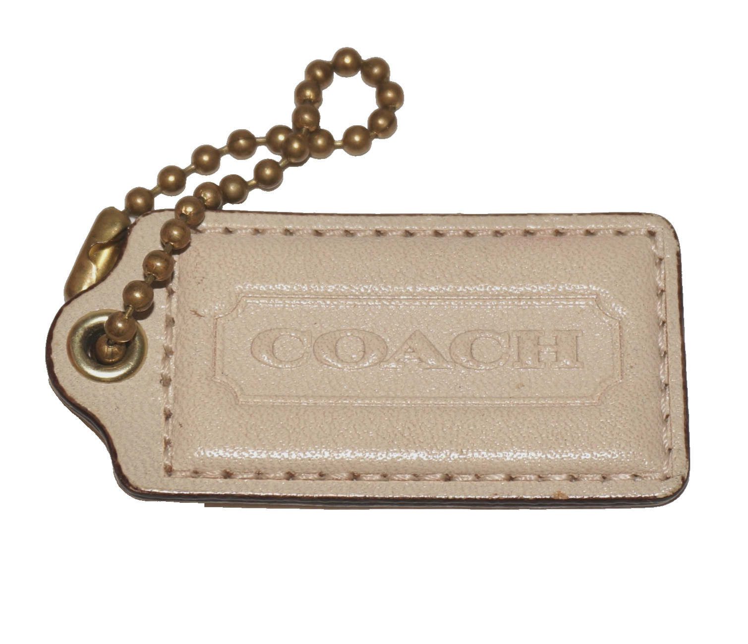 COACH Stone Beige-Ivory Leather Tag Fob 2.25″ x 1.25″