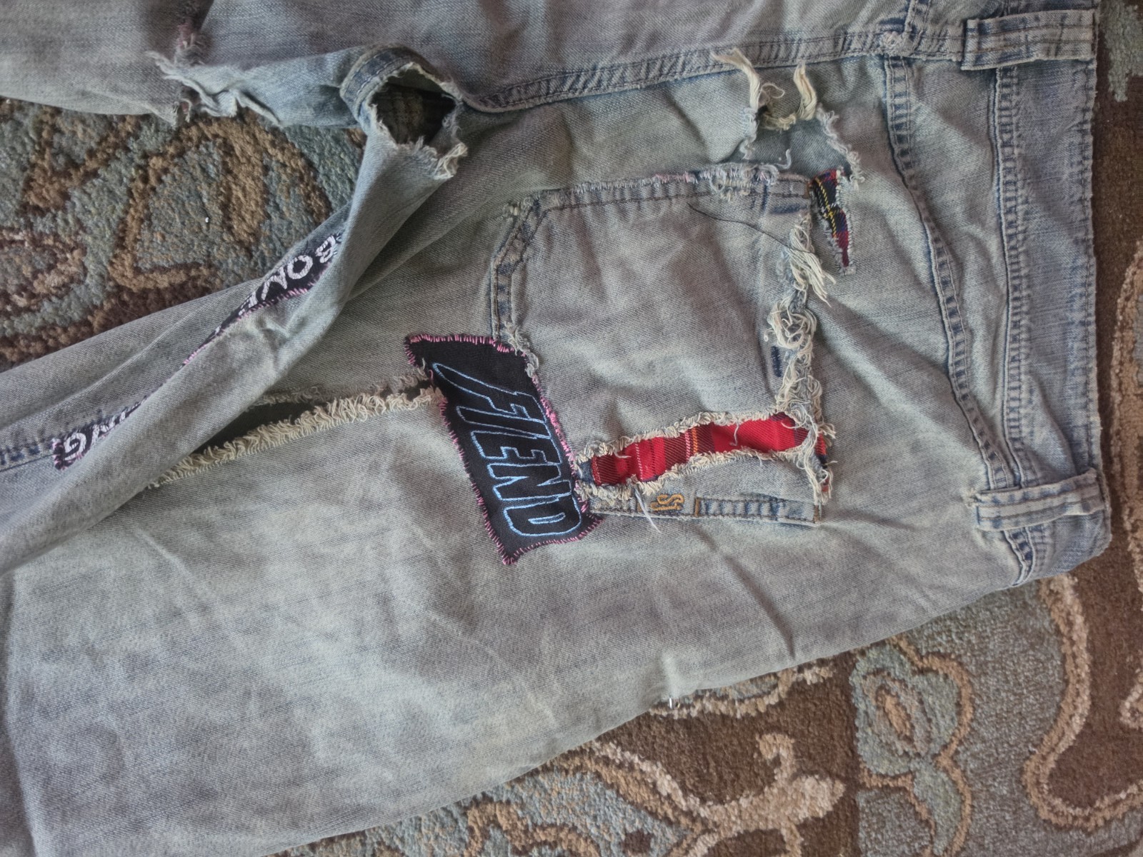 VTG DIY Wide-Leg Flare Jeans XL/XXL: STREET CRUST PUNK BIKER MOTO THRASHED Y2K