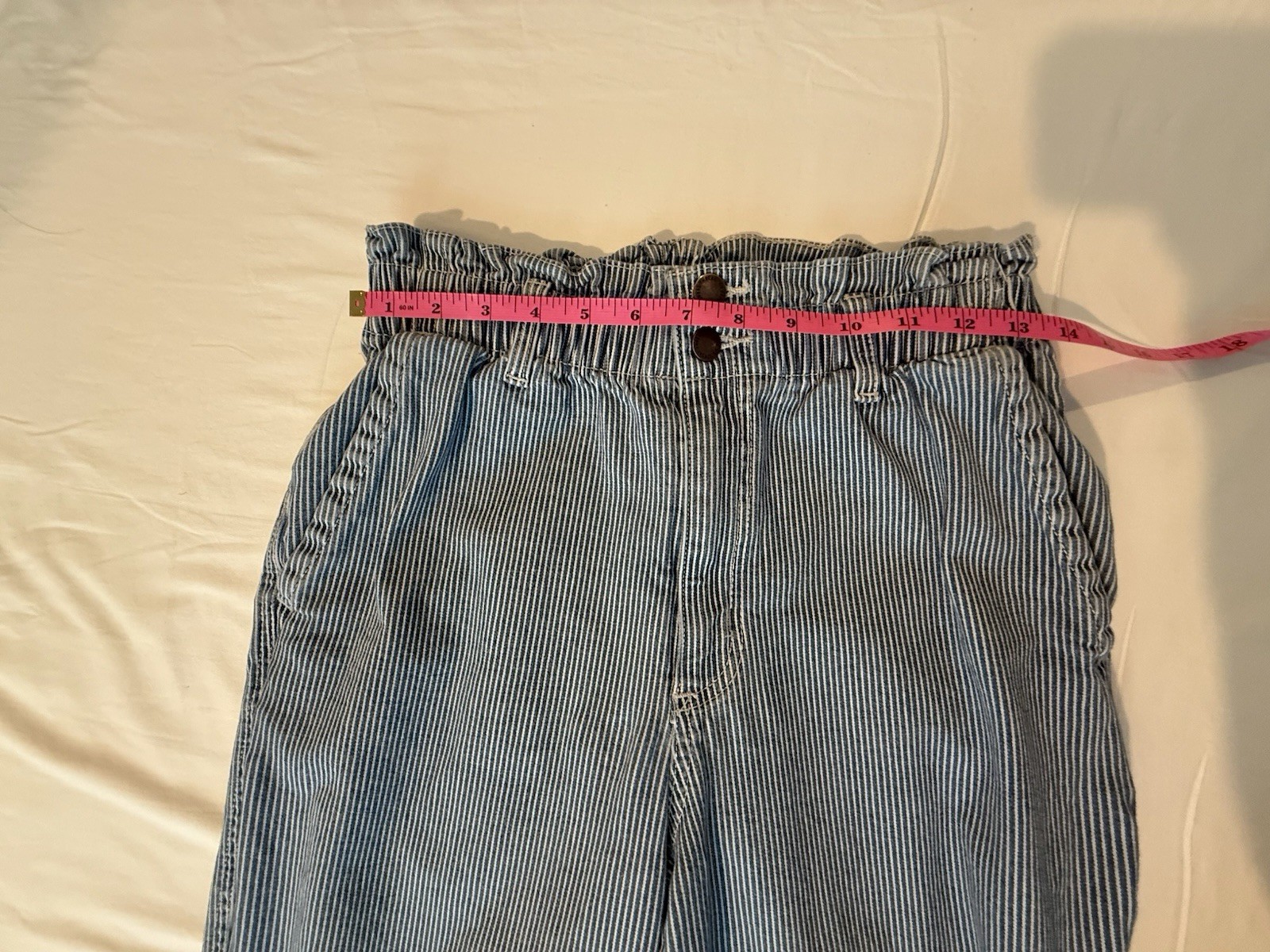 Universal Thread Blue/White Striped Light Wash High-Rise Tapered Stretch Jeans 8