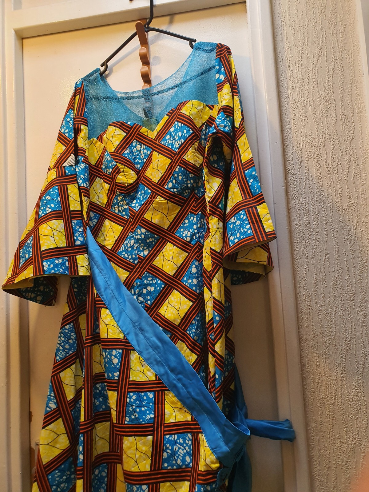 Julius Wax Ankara Wrapper Dress with ribbon to tie at the back. UK Size 16/18.