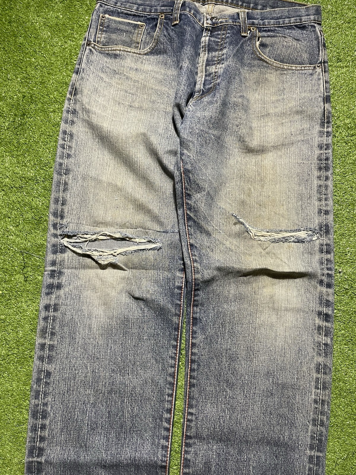 Momotaro Jeans 34×32 Selvedge Denim Made In Japan Battle Stripes Distressed Fade