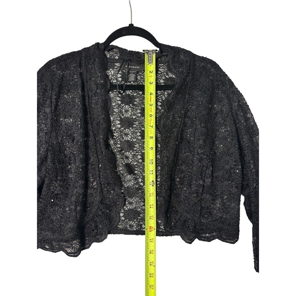 R&M Richards Black Floral Lace Sequin Bolero Shrug Jacket Cropped Cardigan L