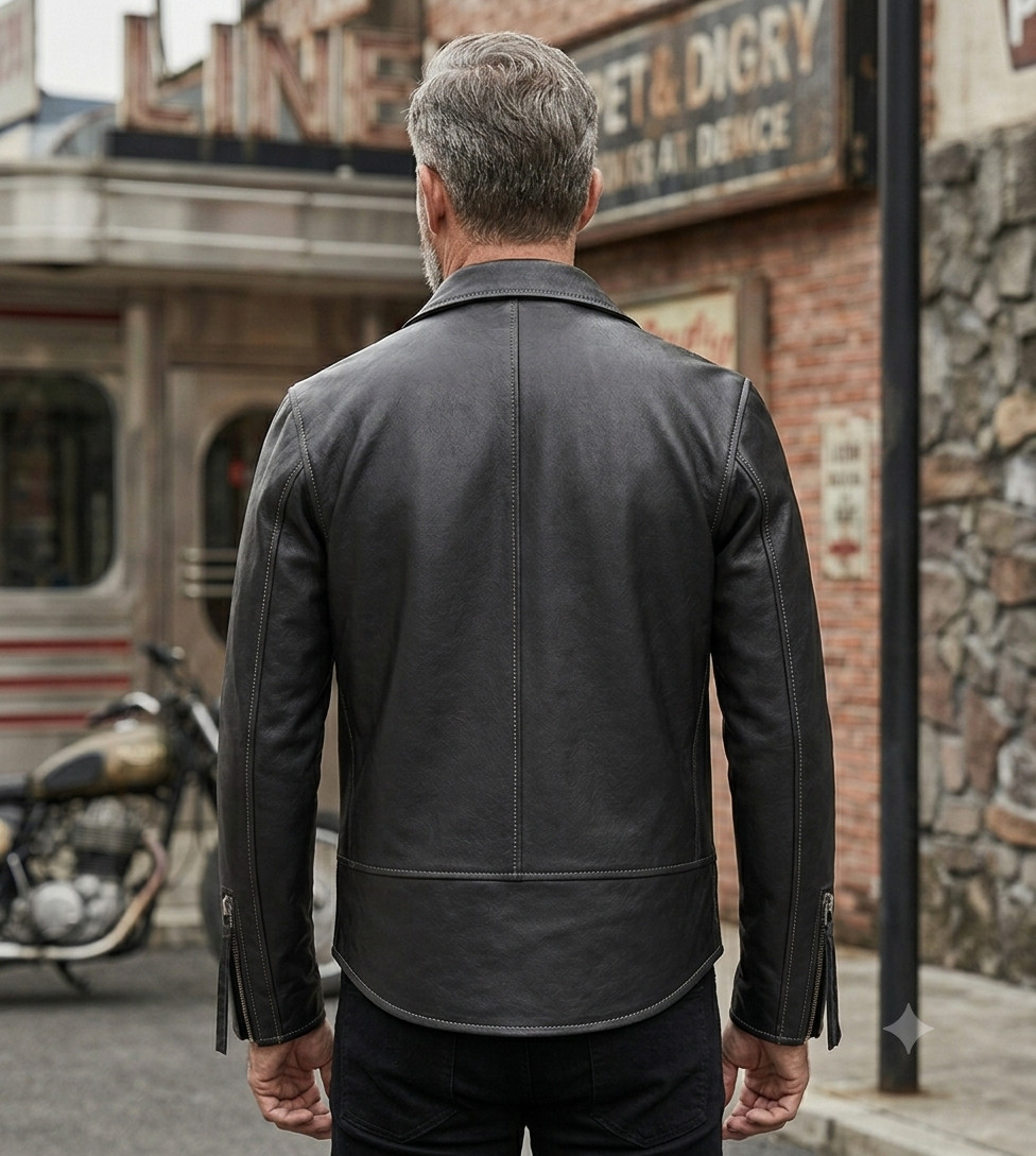 Men’s Genuine Leather Double Rider Jacket Classic Brando Motorcycle Biker Coat
