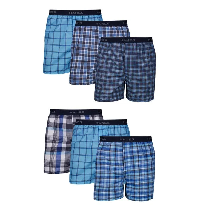 Hanes Men’s Plaid Boxer Underwear Medium 6 Pack Moisture Wicking 841BX6
