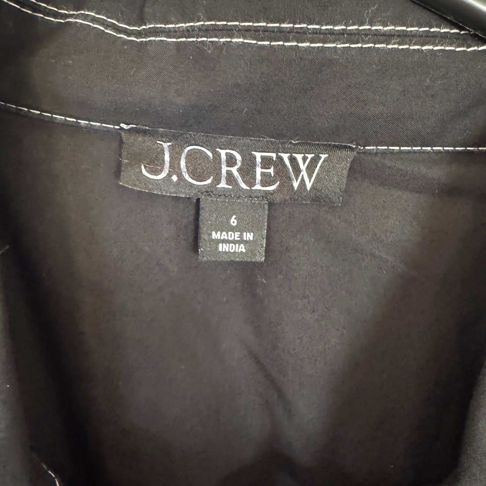 J.Crew Zip Up Shirtdress Womens 6 Black Midi Short Sleeve A-Lined Cotton Poplin