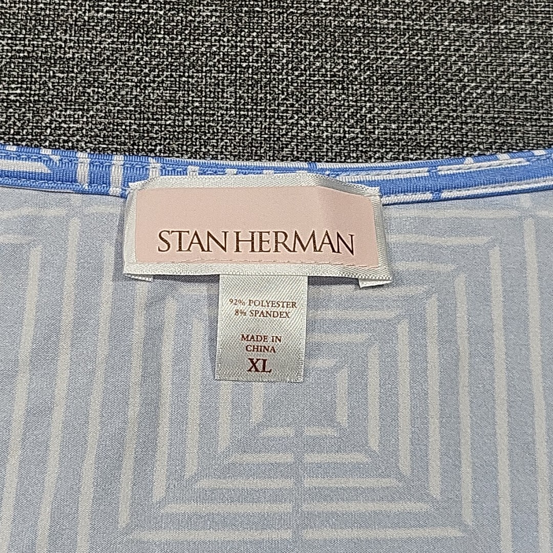 Stan Herman Silky Jersey Lounge Maxi Gown Dress X-Large Size Blue Top w Pockets
