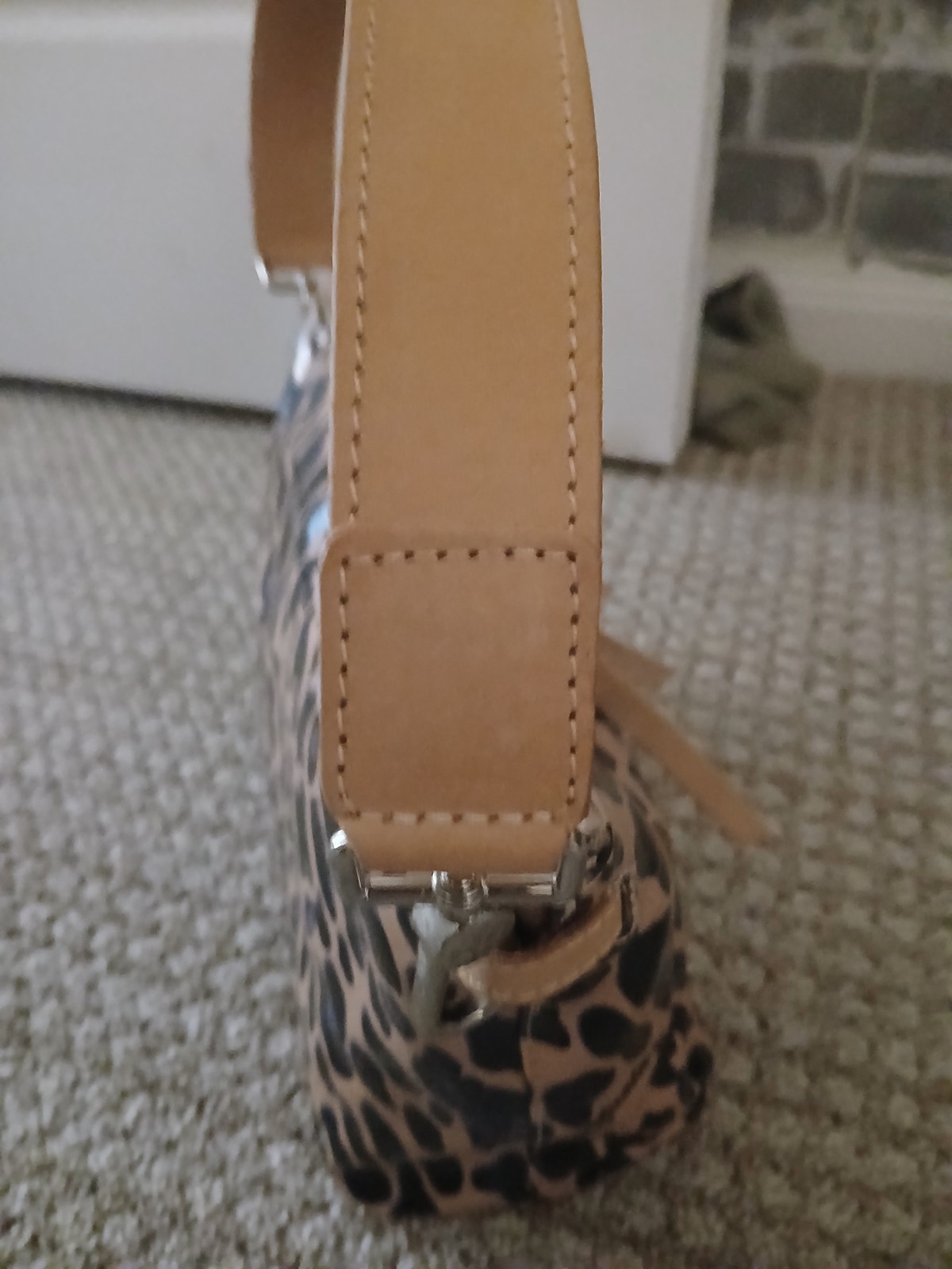 Consuela Tan/Black Animal Print Shoulder Bag Zip Top Tan Strap Silver HW