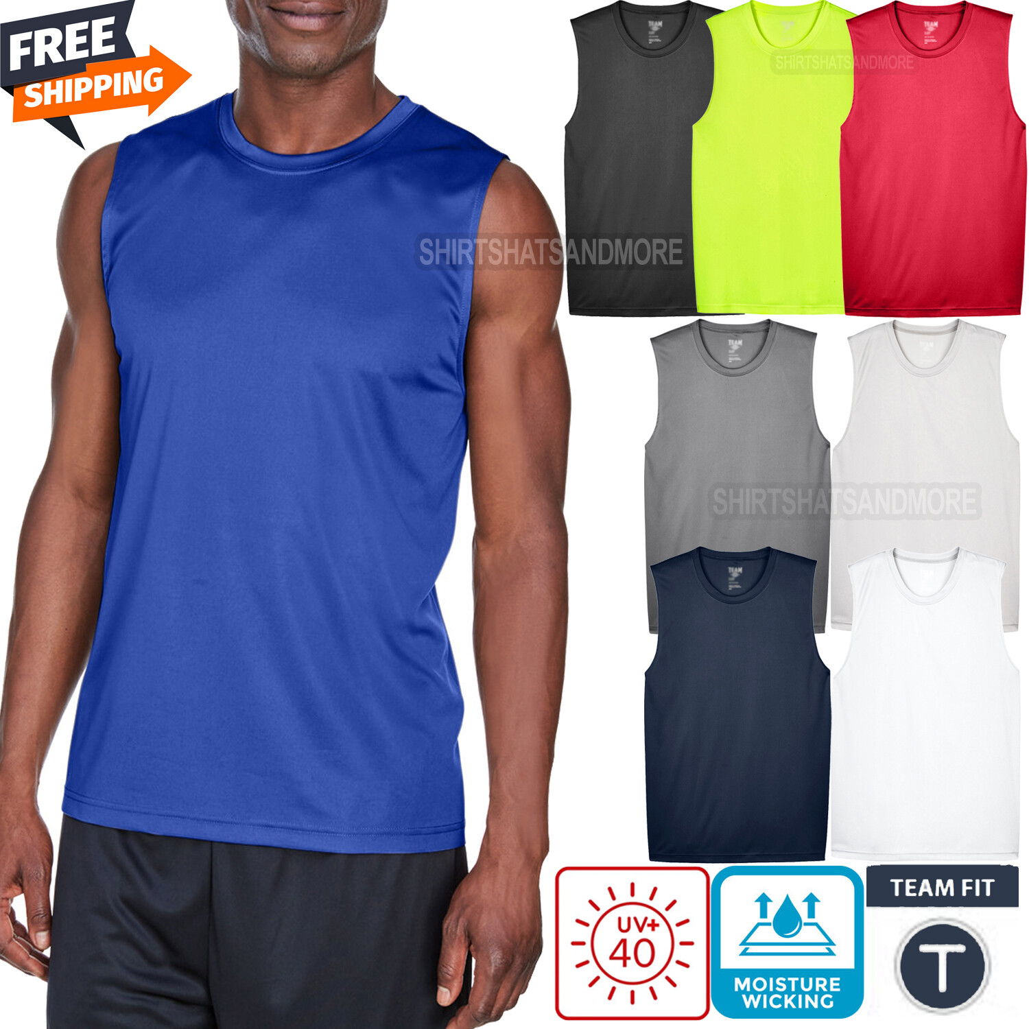 Mens UV 40+ Moisture Wicking Sleeveless T-Shirt Dri Fit Workout Tee Sun Protect