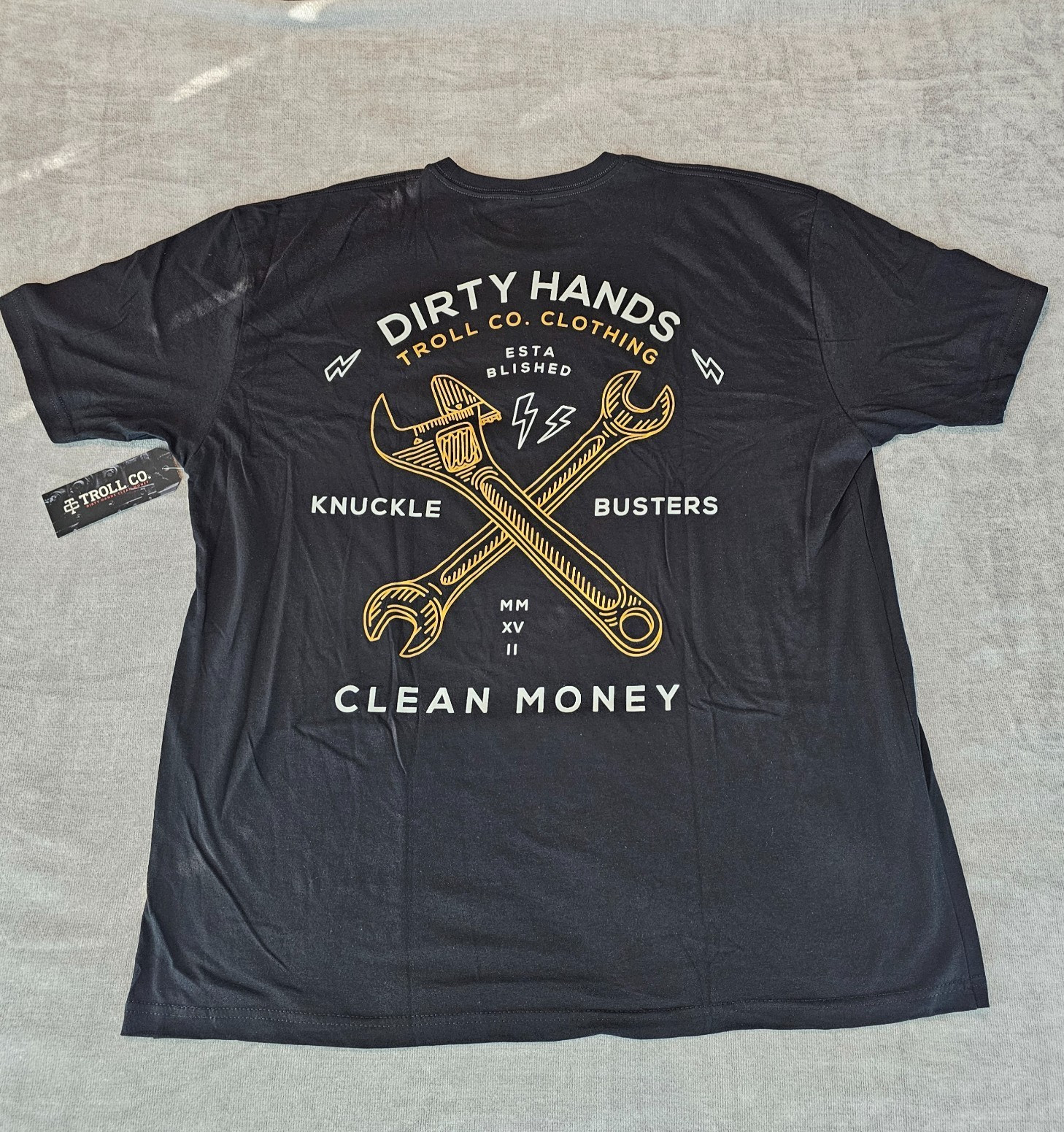 TROLL CO Dirty Hands Clean Money Twisted Wrenches Mens Black Short Sleeve 2XL
