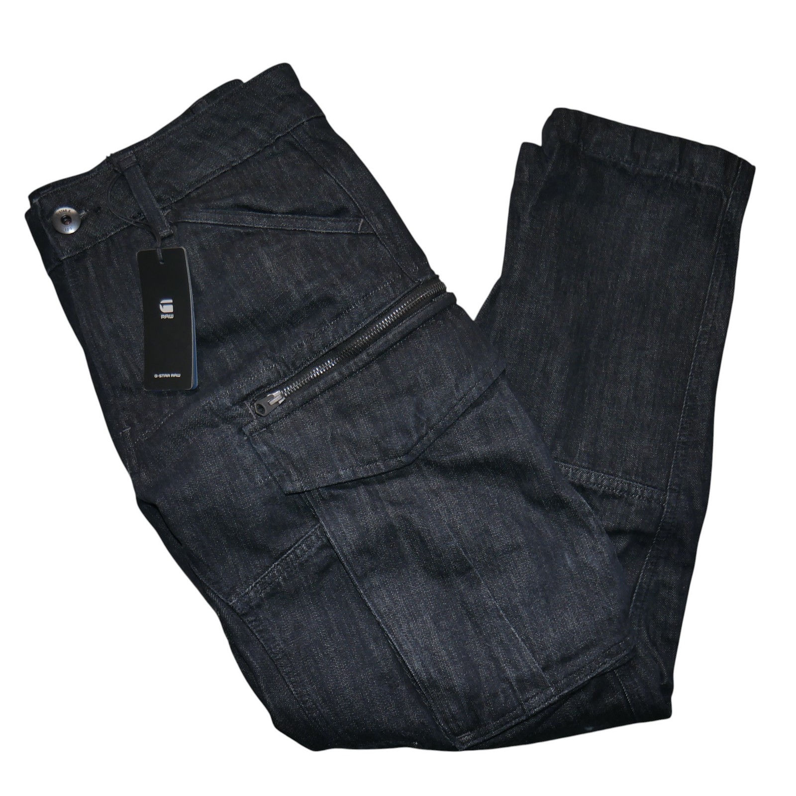 G-Star 3D Cargo Tapered Jeans Mens Size 32×30 Dark Rinse Denim Moto Pants NWT