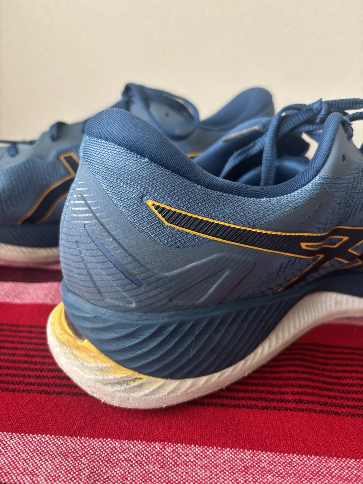 Size 13 – Asics GlideRide Mako Blue Men Pre-Owned 1011A817 Synthetic Fiber Upper
